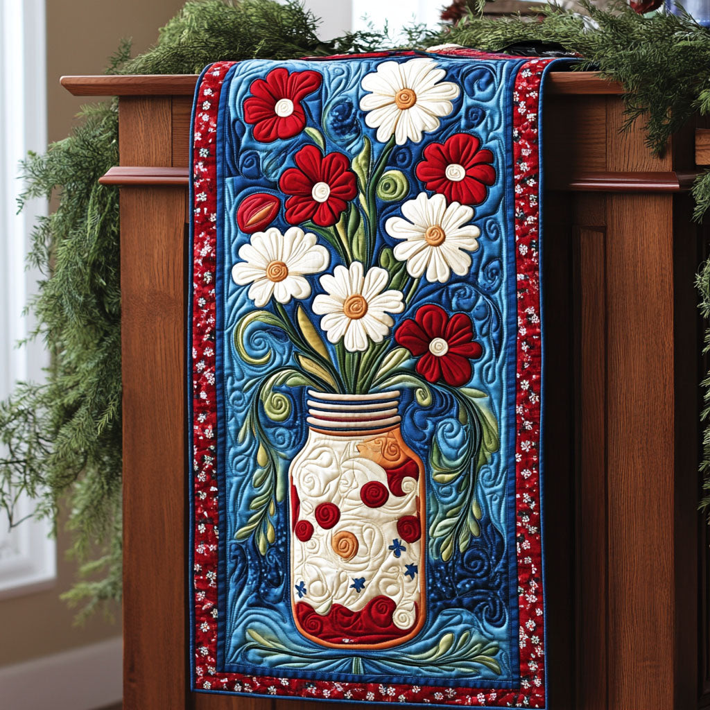 Daisy Dreams of Freedom Quilted Table Runner Dining Room Table Decor Patriotic Gifts For Her