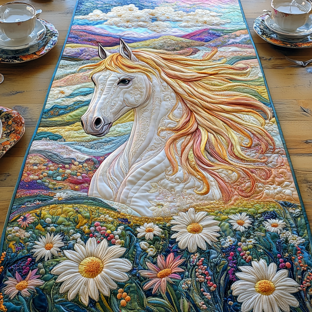Daisy Horse Charm Quilted Table Runner Dining Room Table Decor Presents For Horse Owners