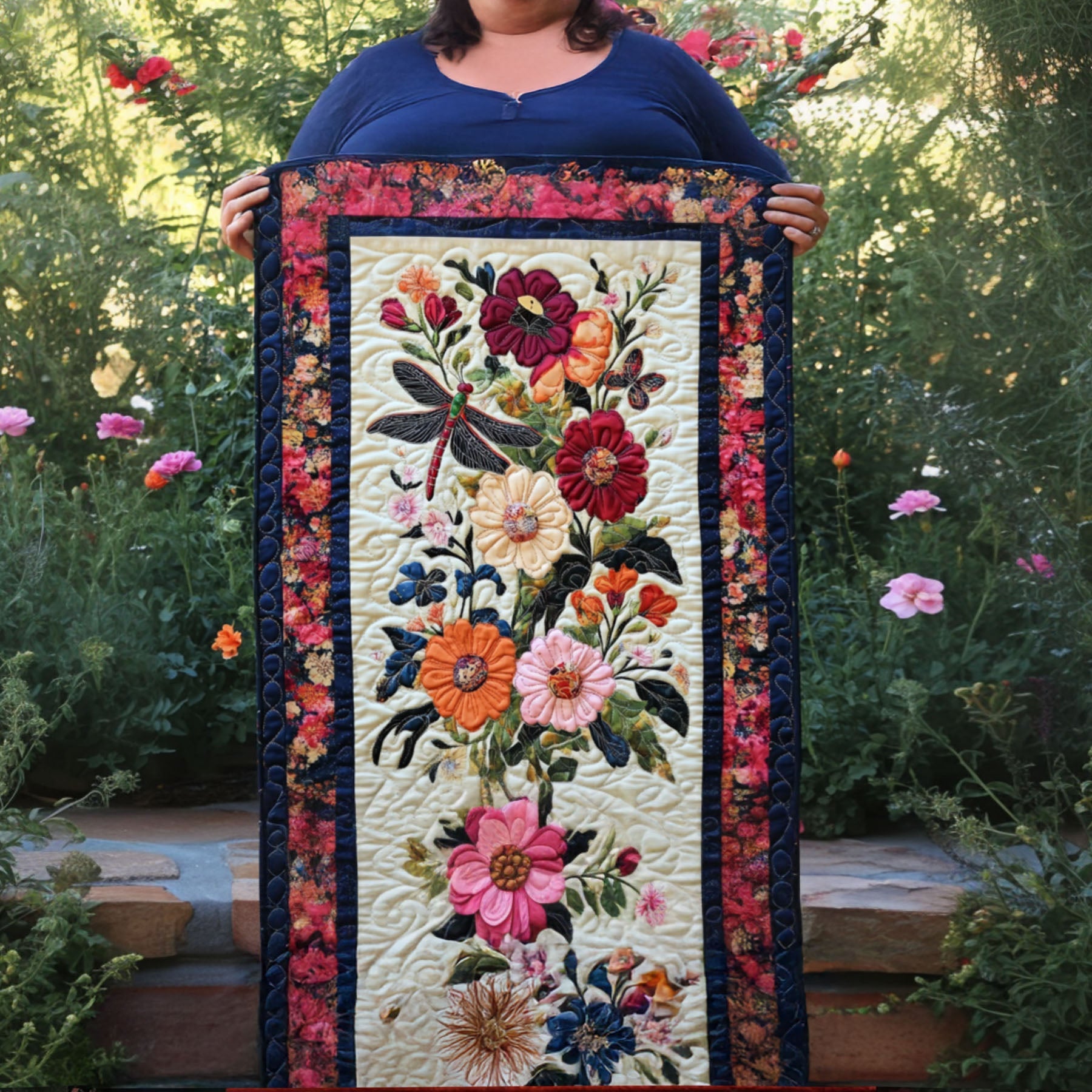 Dancing Petals Quilted Table Runner Dining Room Table Decor Gifts For Dragonfly Lovers