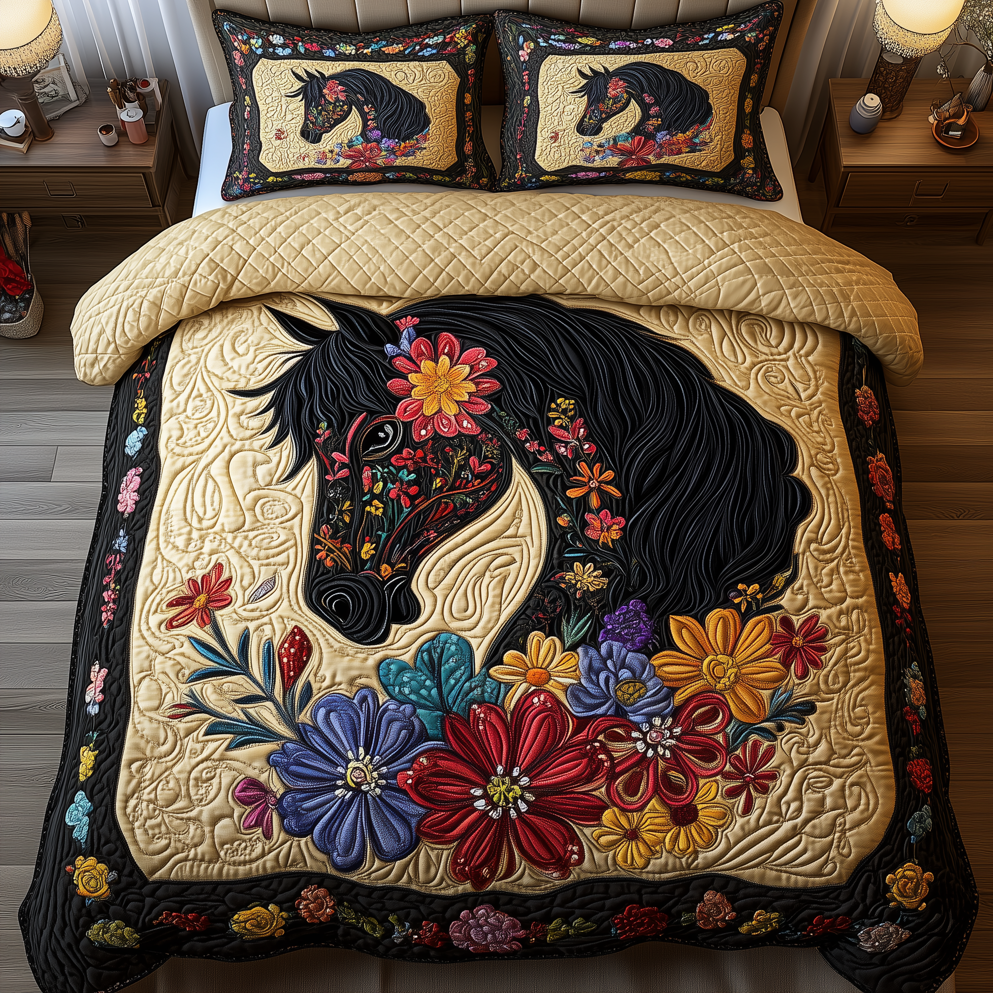 Dark Horse Quilted Bedding Set Great Bed Sets Christmas Present Ideas For Horse Lover