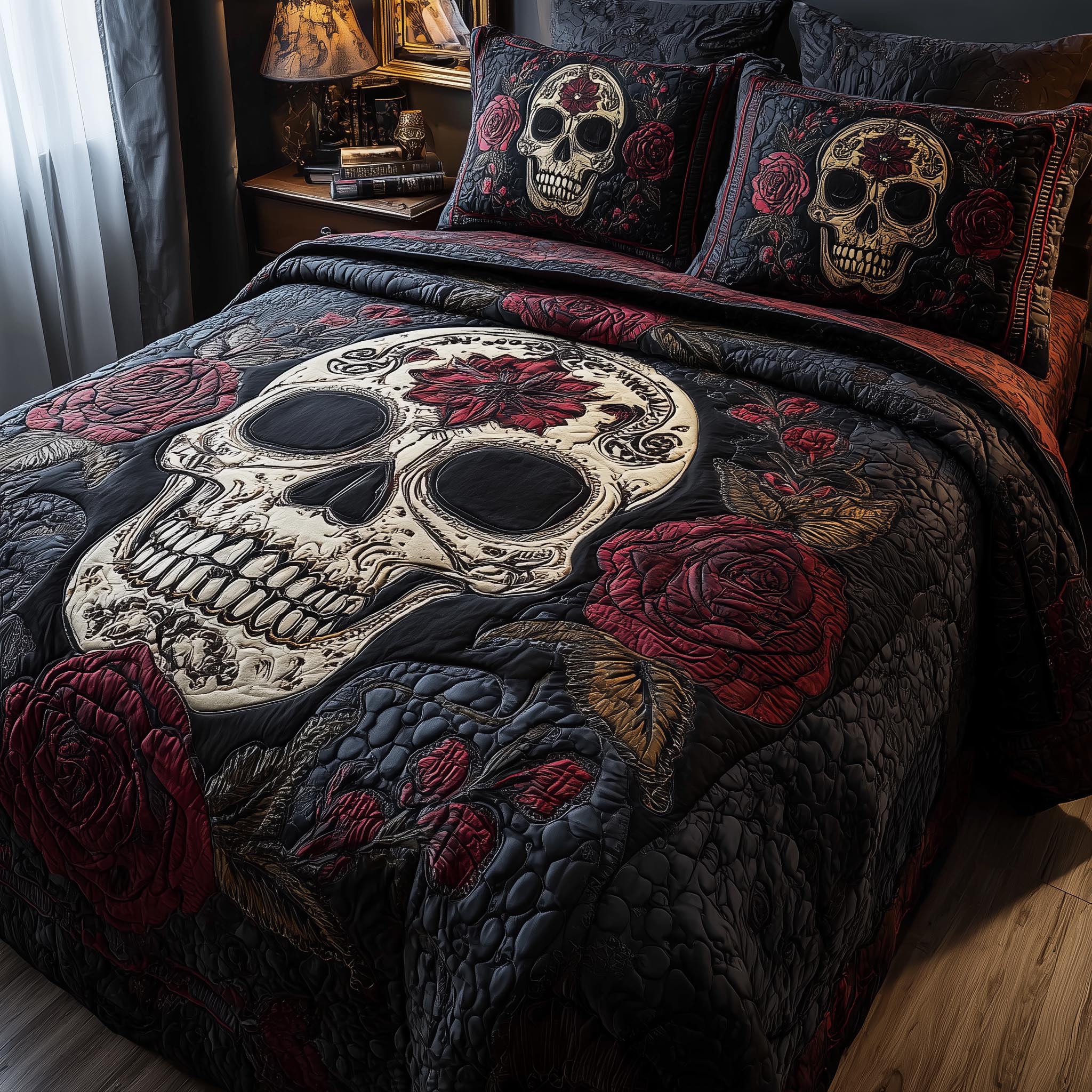 Dark Romance Quilted Bedding Set Best Bedding Sets Gifts For People Who Like Skulls