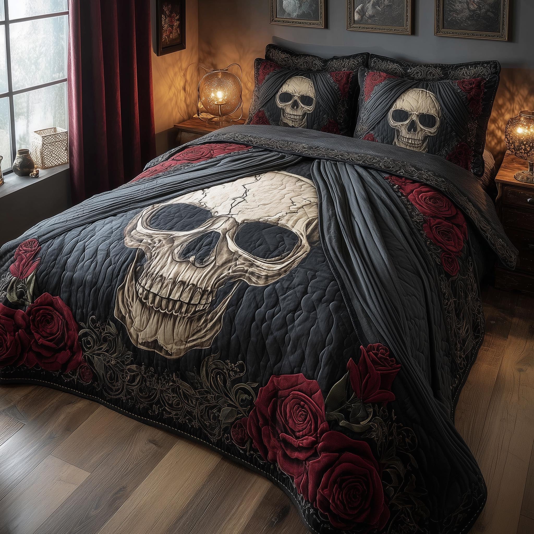 Dark Romance Quilted Bedding Set Best Sheet Sets Skull Gifts For Dad