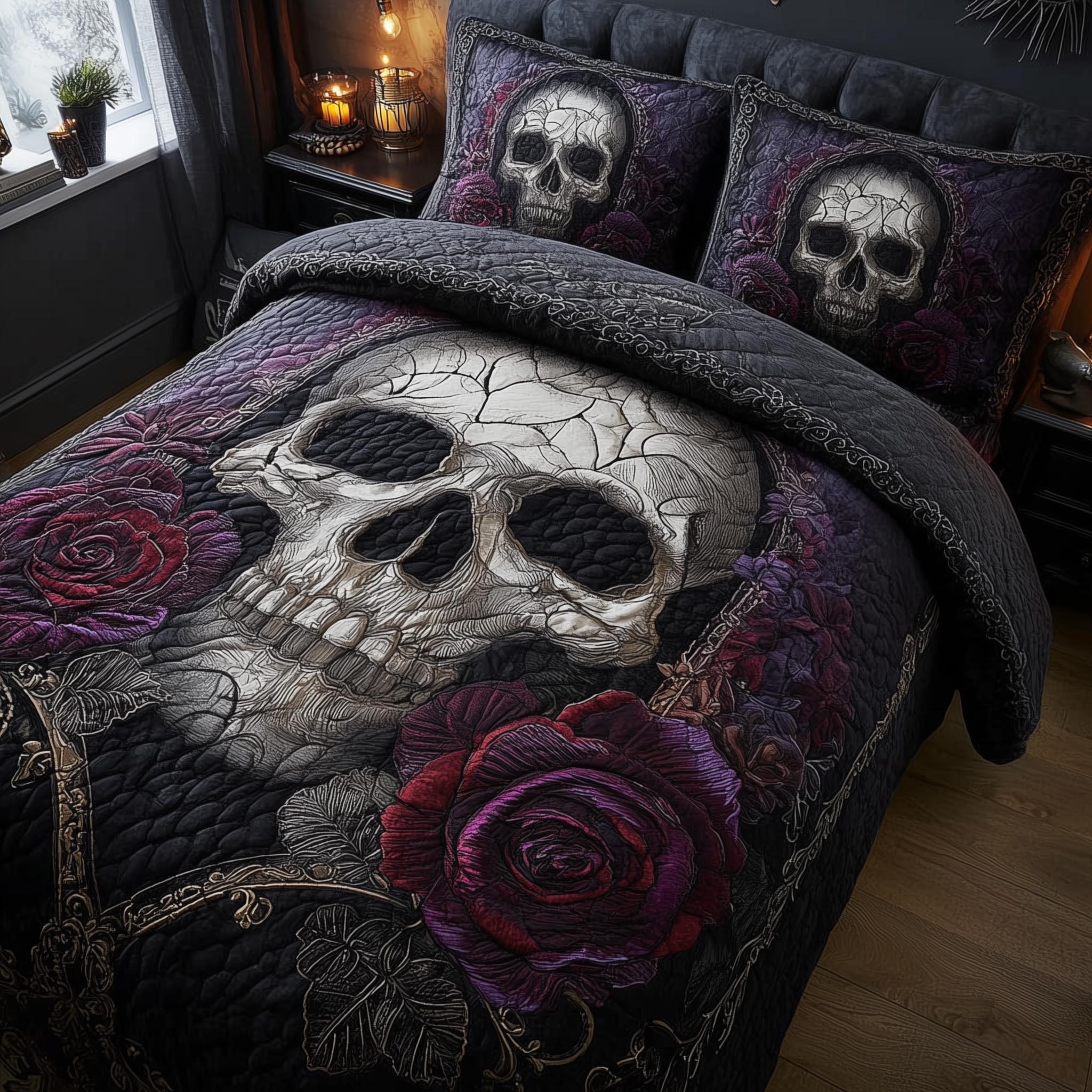Dark Romance Quilted Bedding Set Good Bed Sets Skull Birthday Presents
