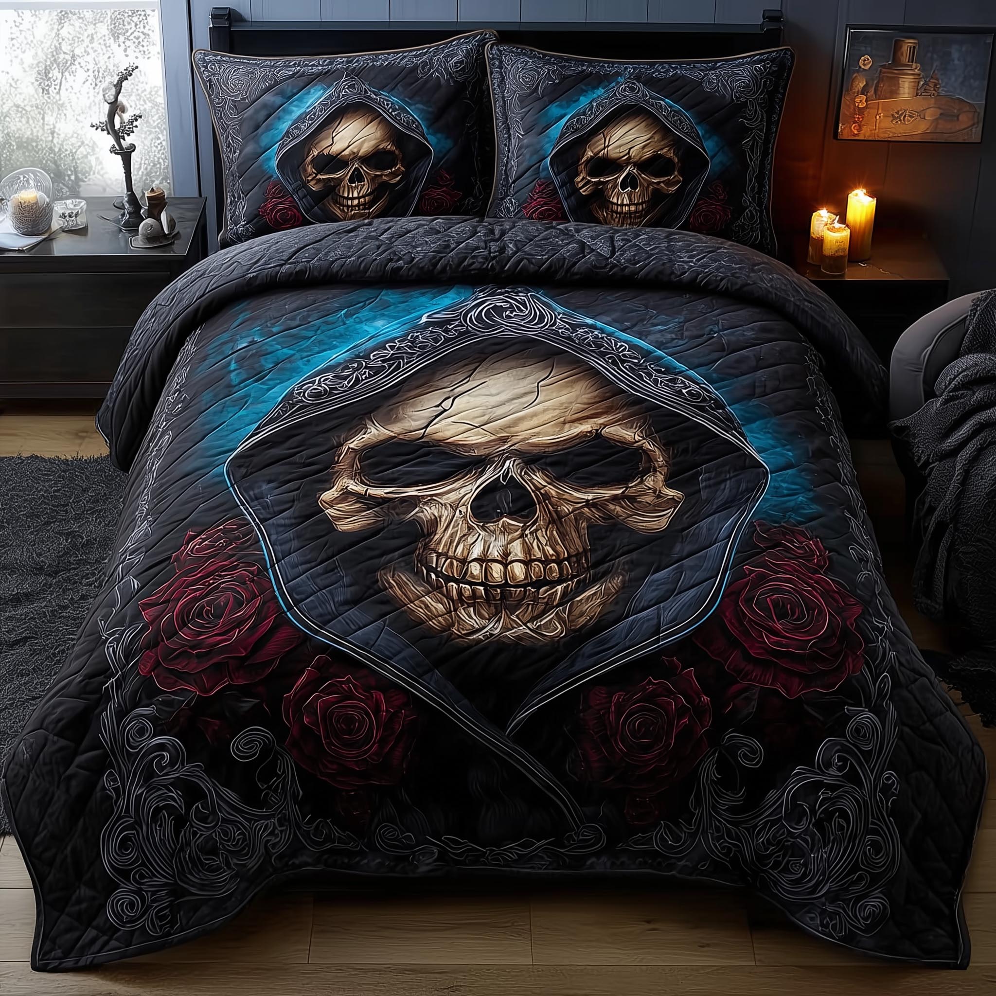 Dark Romance Quilted Bedding Set Unique Sheet Sets Skull Stuff For Guys