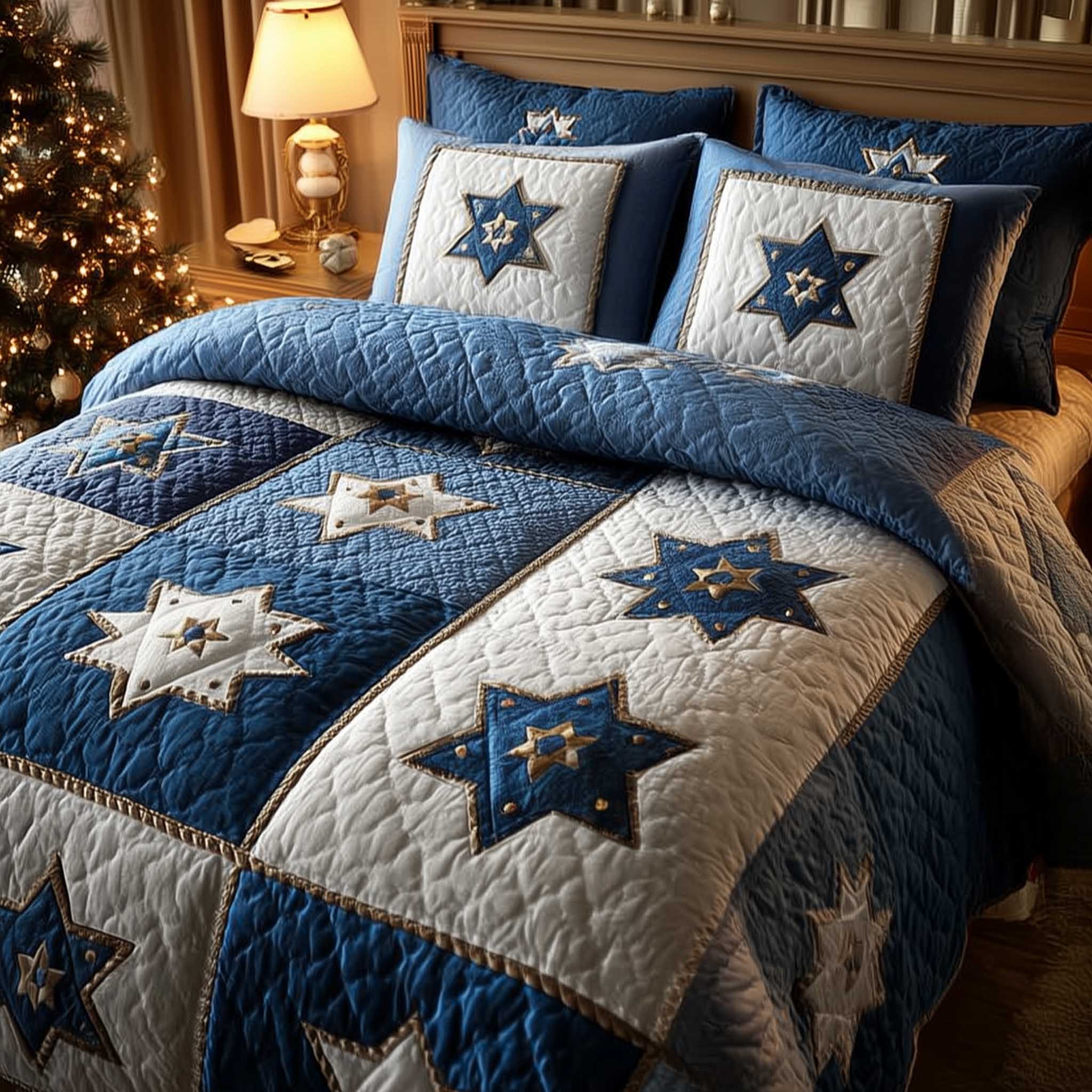David Emblem Quilted Bedding Set Bedroom Decor Jewish Gifts For Dad