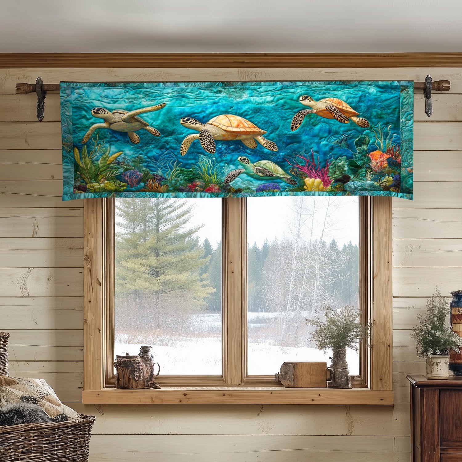 Deep Blue Odyssey Quilted Valance Home Front Door Design Gifts For People Who Loves Sea Turtle