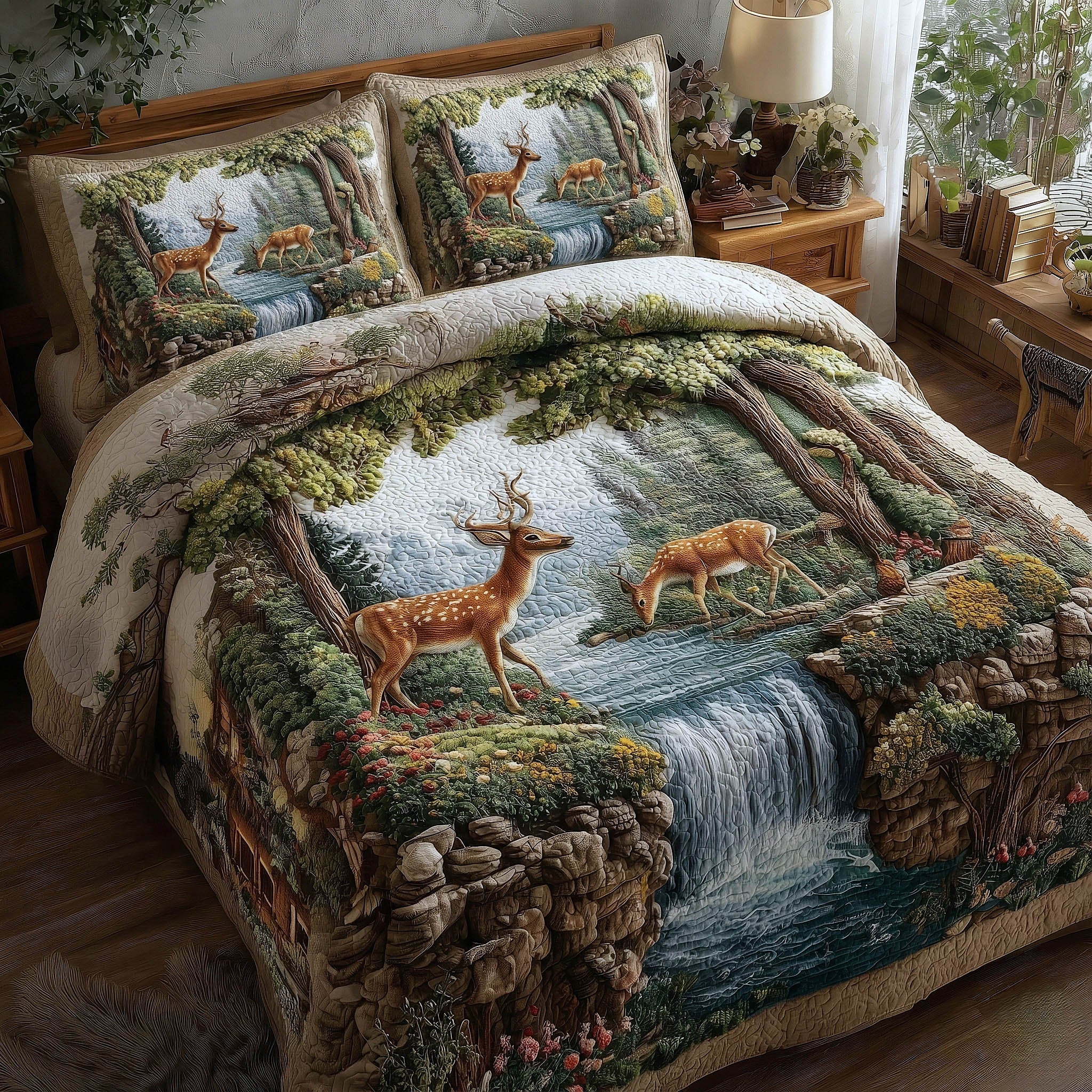 Deer Couple Quilted Bedding Set Bedroom Room Decor Cool Gifts For Deer Hunters
