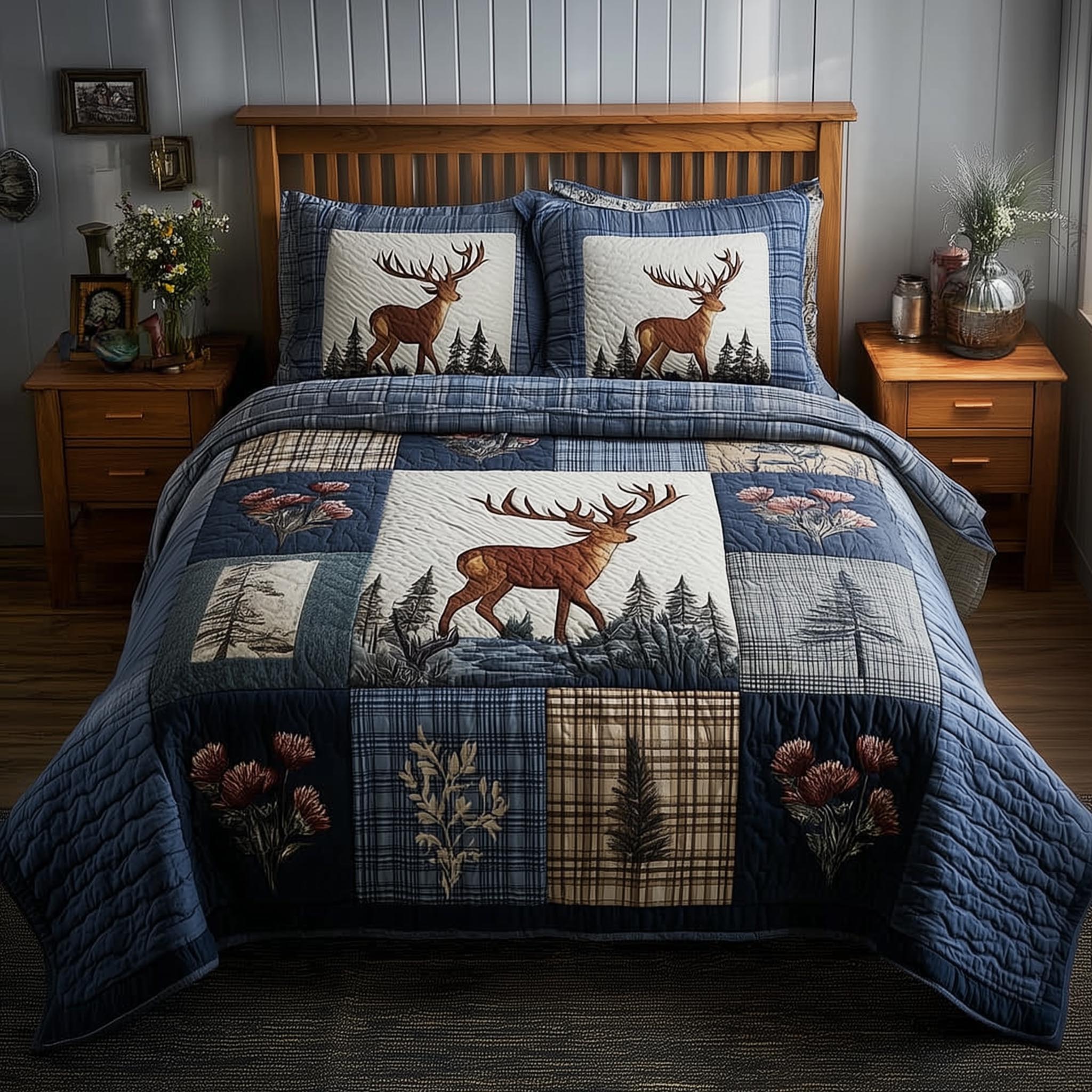Deer Quilted Bedding Set Nice Bed Sheet Sets Good Gifts For Deer Hunters