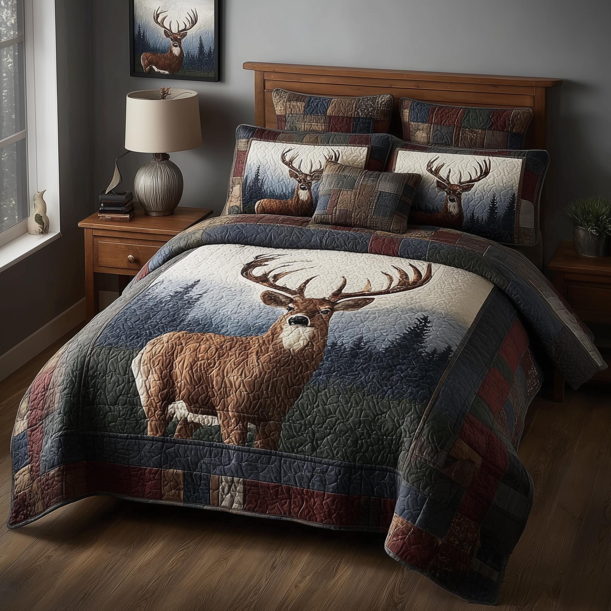 Deer Quilted Bedding Set Queen Bed Set Christmas Presents For Deer Hunters