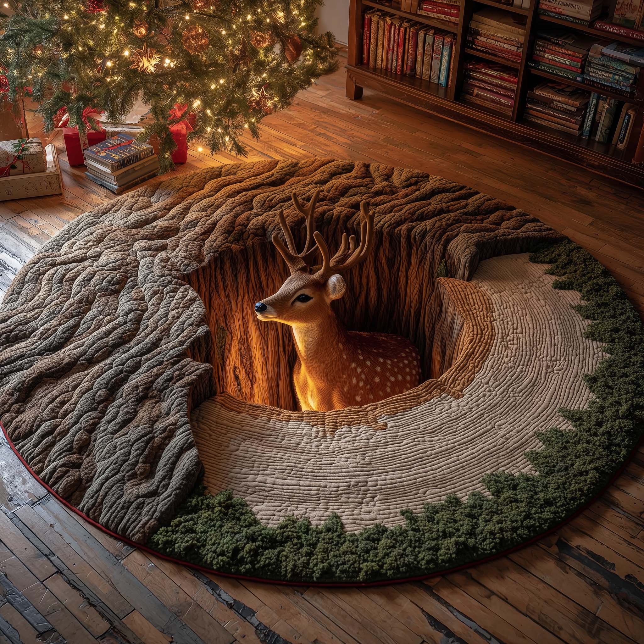 Deer Quilted Round Mat Beautiful Quilted Round Mat Gift for Loved Ones