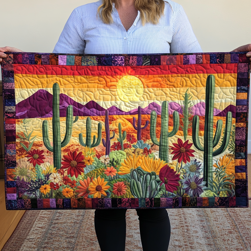 Desert Bloom Quilted Table Runner Dining Room Table Decor Cactus Gifts For Women
