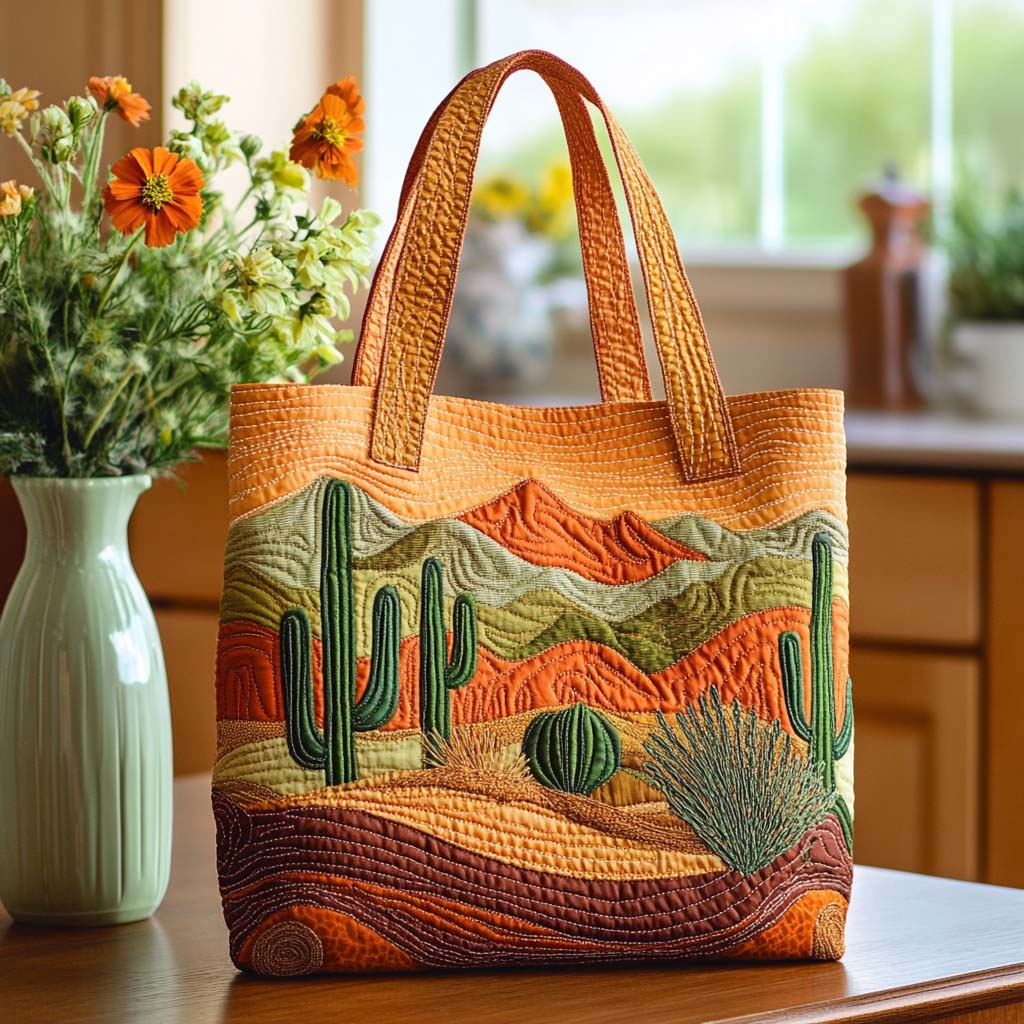 Desert Cactus Light Quilted Tote Bag Popular Designer Tote Bags Gift For Cactus Lover