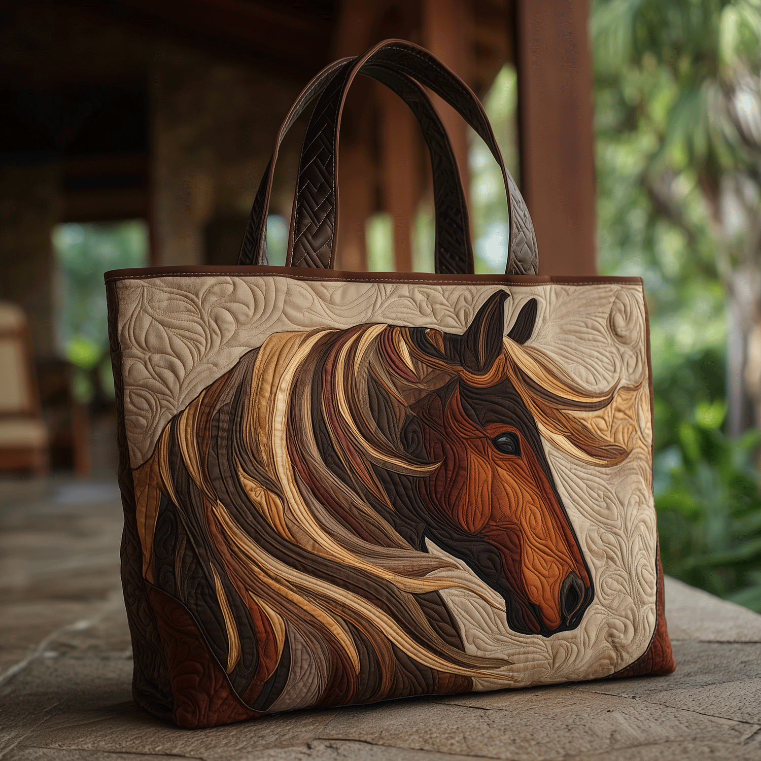 Desert Horse Quilted Tote Bag Best Shoulder Handbags Gifts For Horse Racing Fans