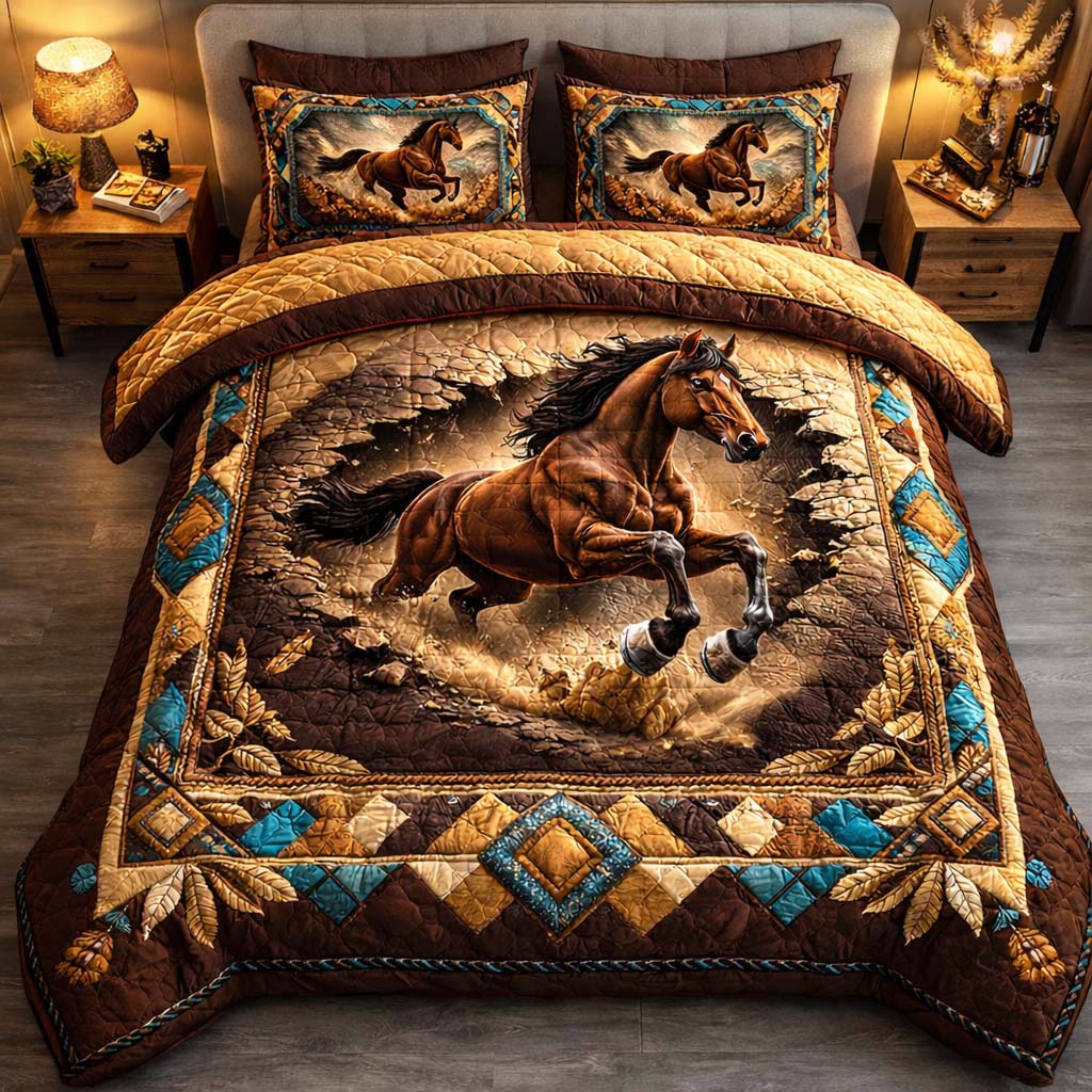 Desert Thunder Stallion Quilted Bedding Set Best King Sheets Gifts For Horse Lovers