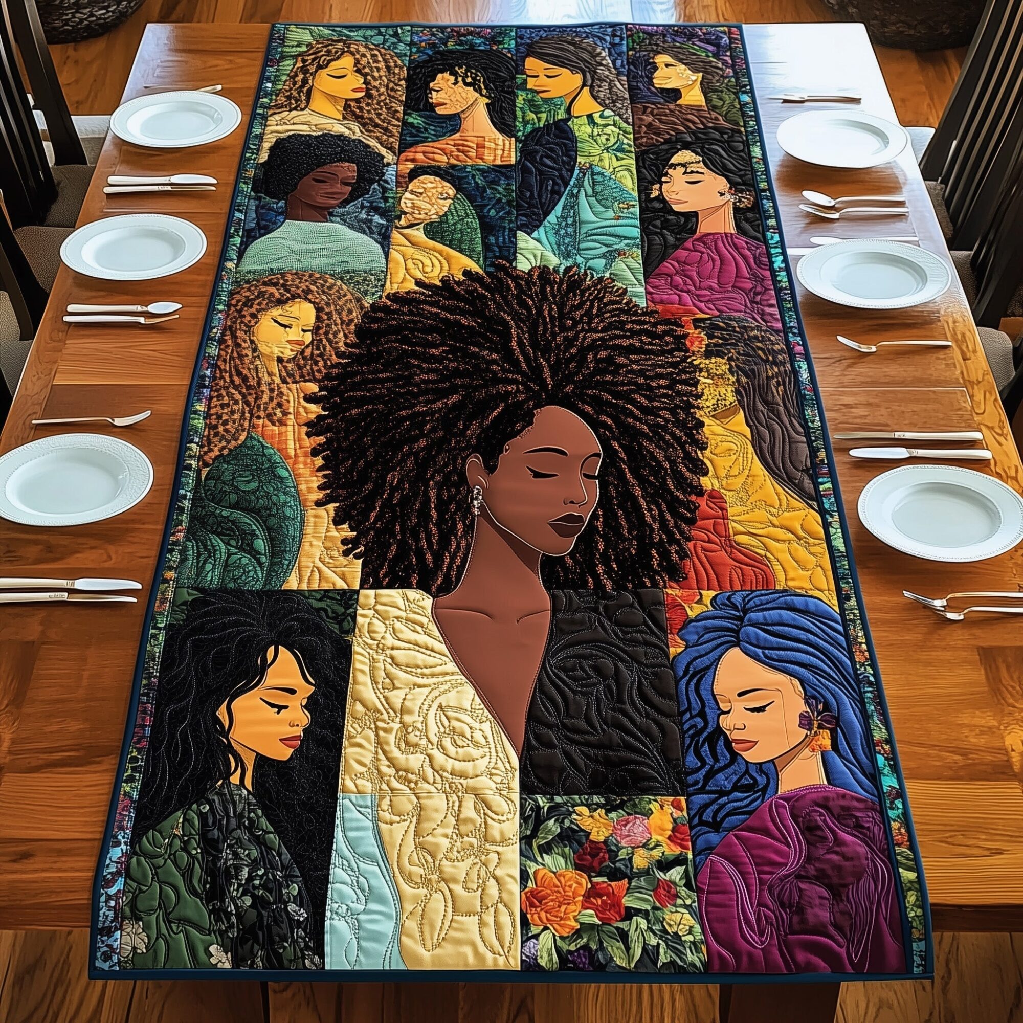 Divine Melanin Quilted Table Runner Dining Table Decor African American Heritage Month Gifts