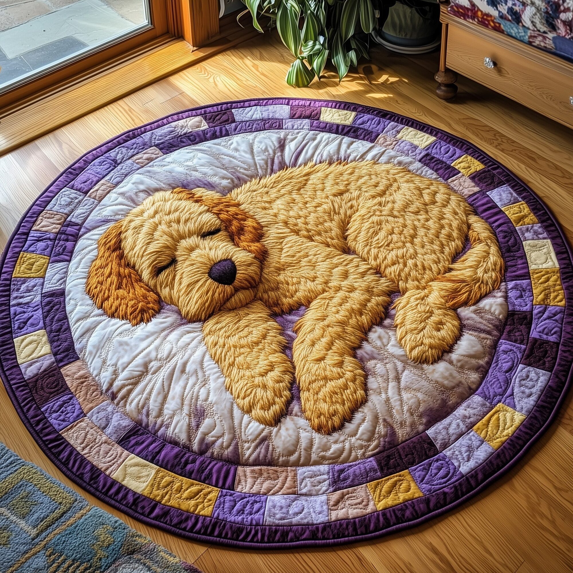 Doodle Nap Time Quilted Round Mat Soft and Stylish Quilted Round Mat for Home Decor