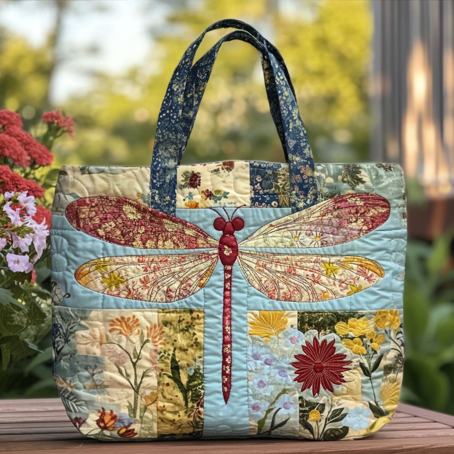 Dot Dot Fly Quilted Tote Bag Patchwork Tote Bag Unique Dragonfly Gifts