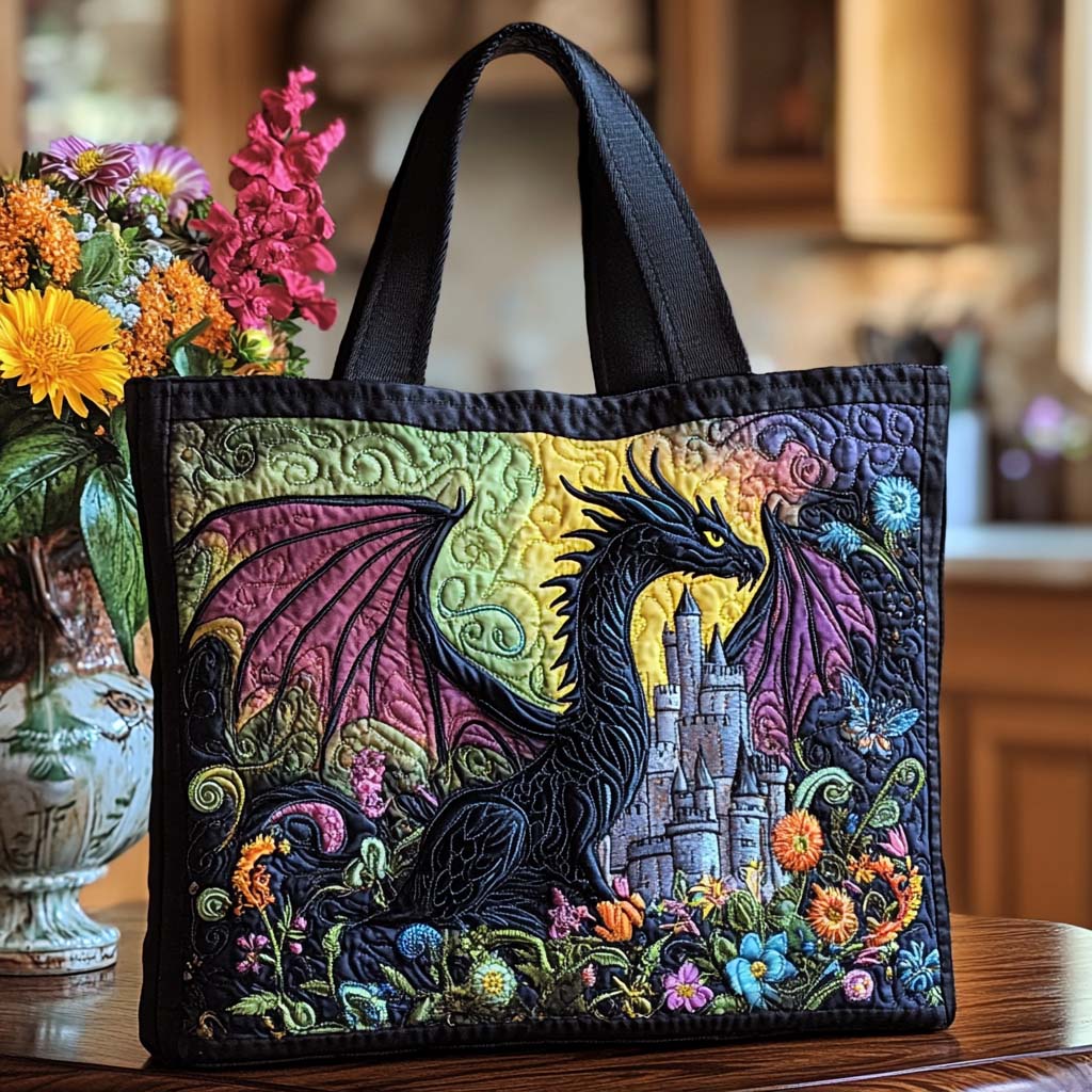 Dragon Forest Walk Quilted Tote Bag Popular Designer Tote Bags Dragon Themed Gift Items