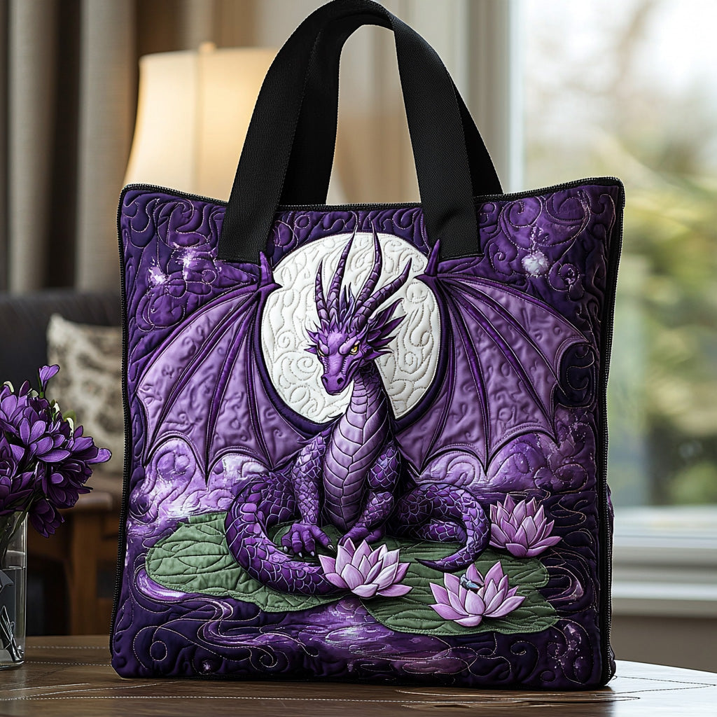 Dragon Lotus Quilted Tote Bag Top Design Tote Bag Best Dragon Christmas Gifts