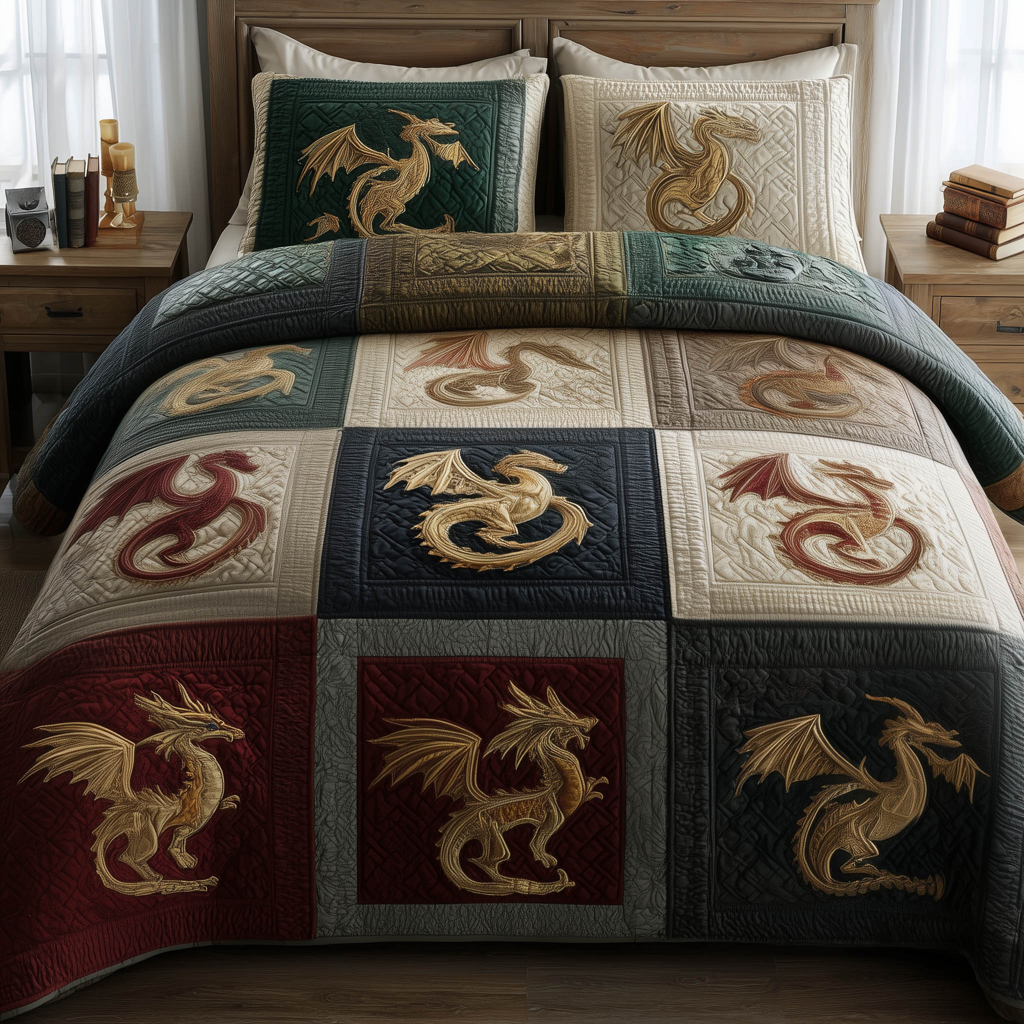 Dragon Quilted Bedding Set Best Bedding Comforter Sets Birthday Gifts For Dragon Lovers