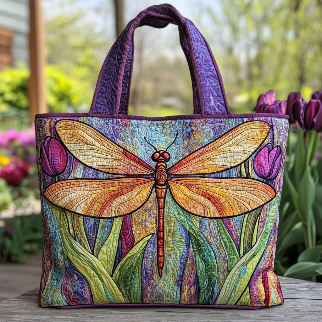 Dragonfly Bloom Quilted Tote Bag Shoulder Bag Sale Dragonfly Gift Items