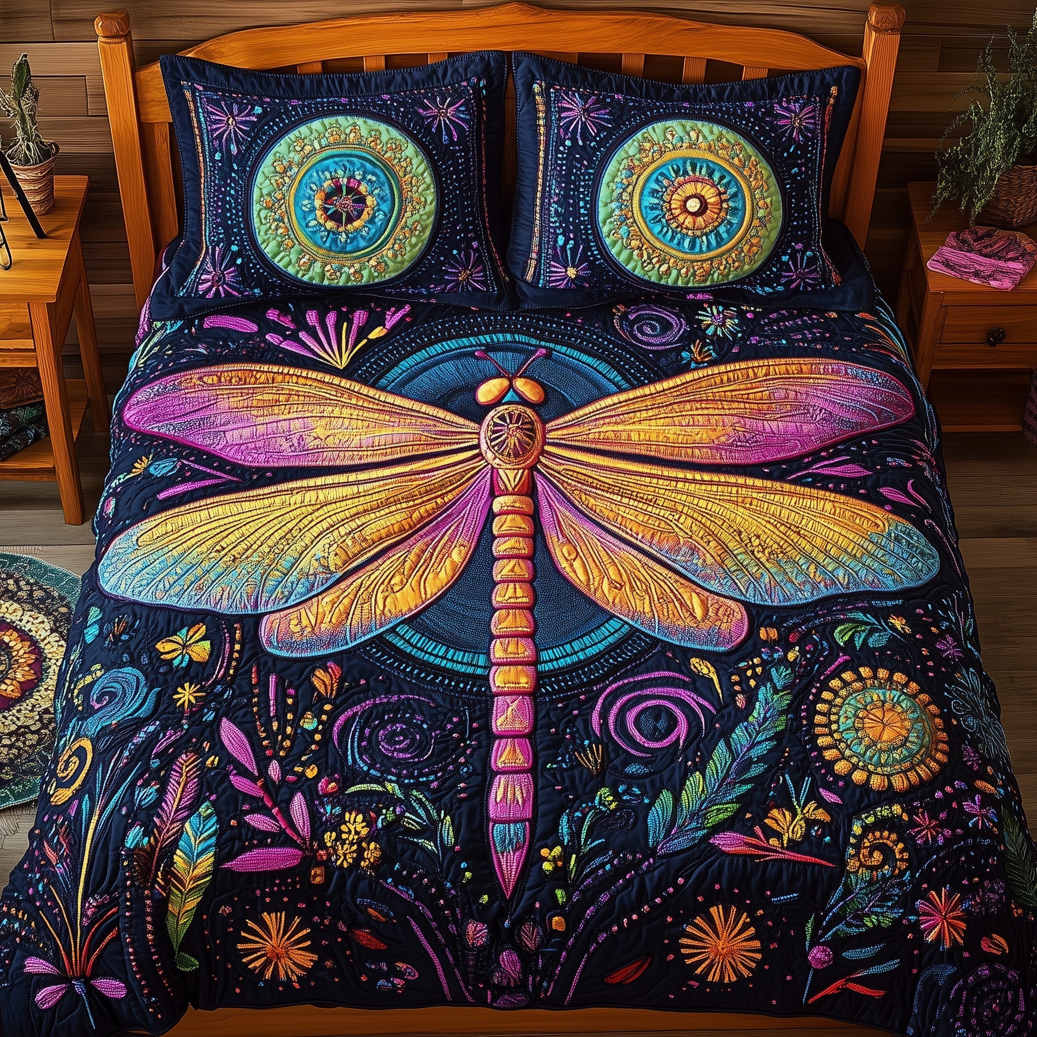 Dragonfly Quilted Bedding Set Unusual Bed Sheets Gifts For Dragonfly Lovers