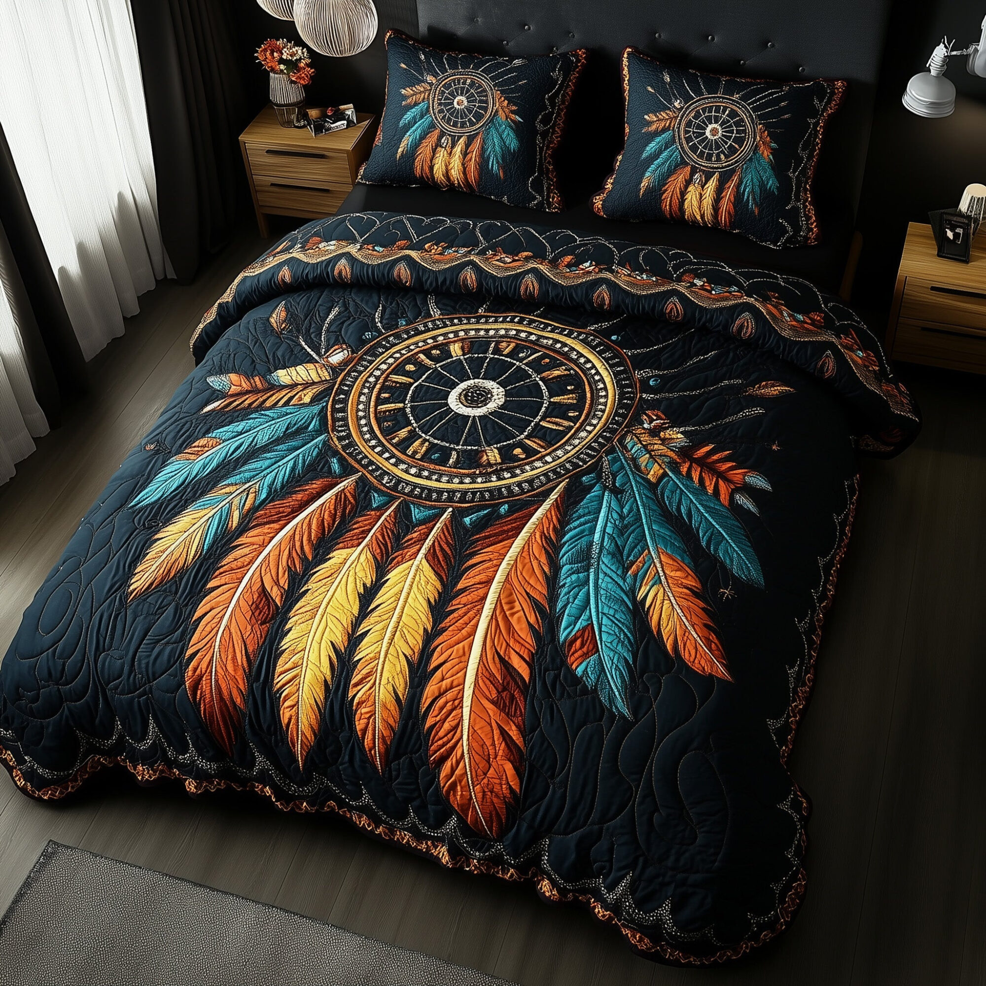 Dreamcatcher Quilted Bedding Set Native Inspired Happy Native American Day Gifts
