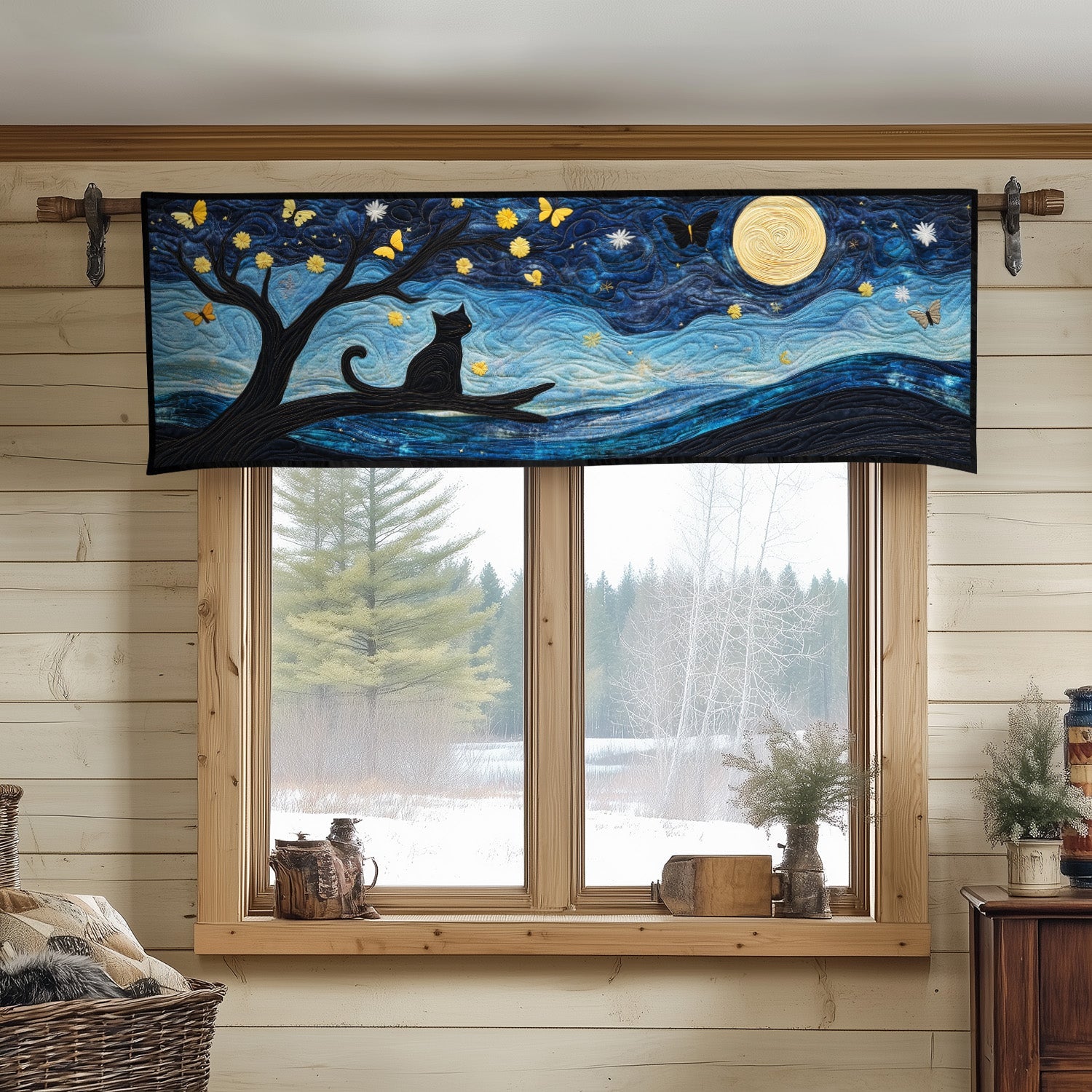 Dreamy Kitty Quilted Valance Modern Holiday Decor Cat Christmas Items