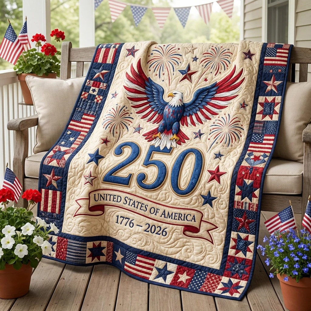 Eagle America 1776 2026 Quilted Blanket Living Room Decor Gifts For A Patriotic Person
