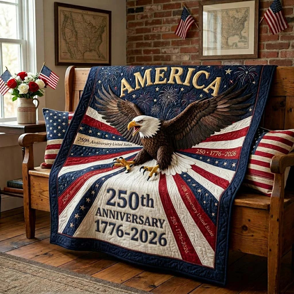 Eagle America 250 Years Quilted Blanket Patriotic Living Room Decor Gifts For Best Friend
