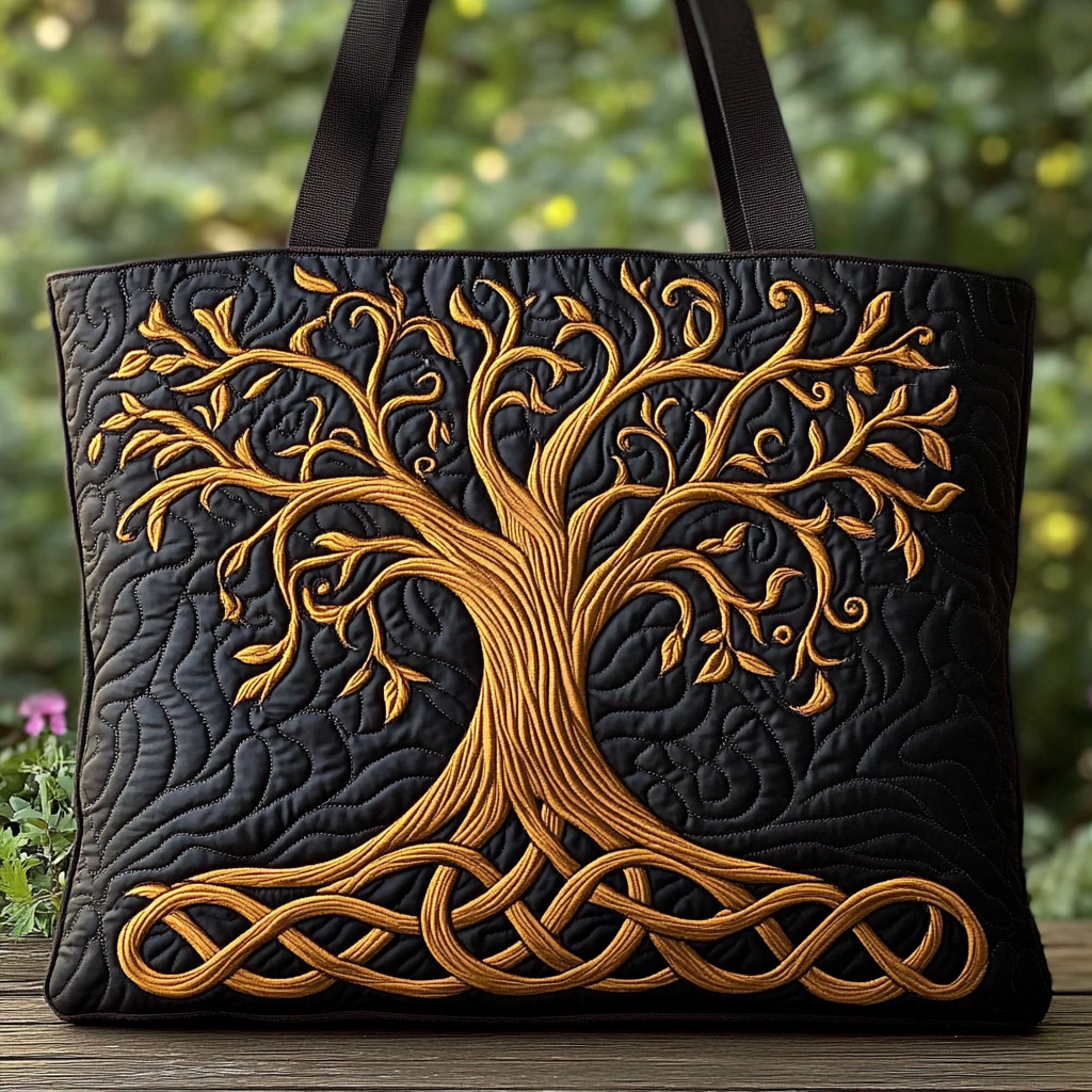 Earth Harmony Quilted Tote Bag Best Mom Tote Bag Tree Of Life Gifts For Family