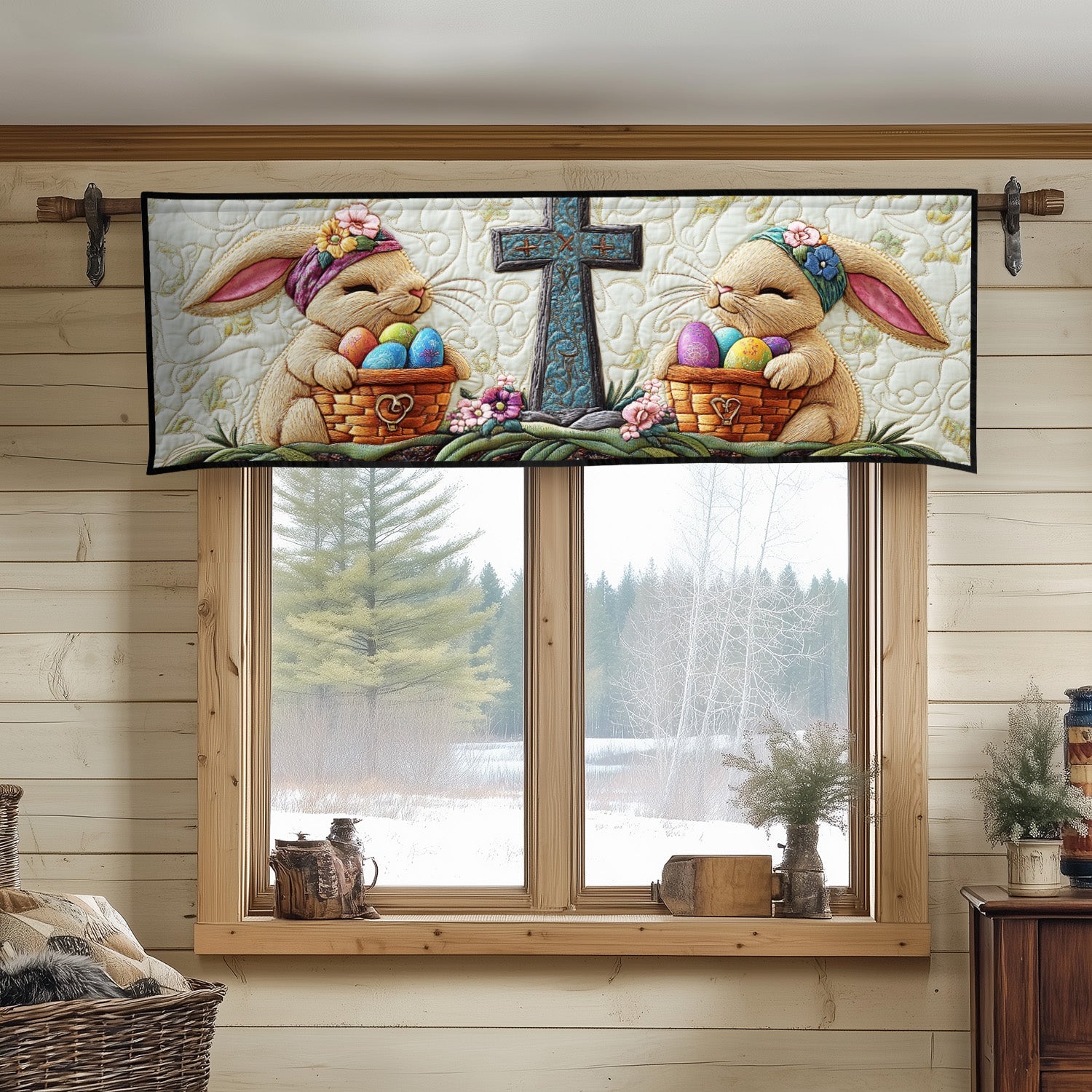 Easter Cross and Baskets Quilted Valance Entryway Design Ideas Happy Easter Decorations