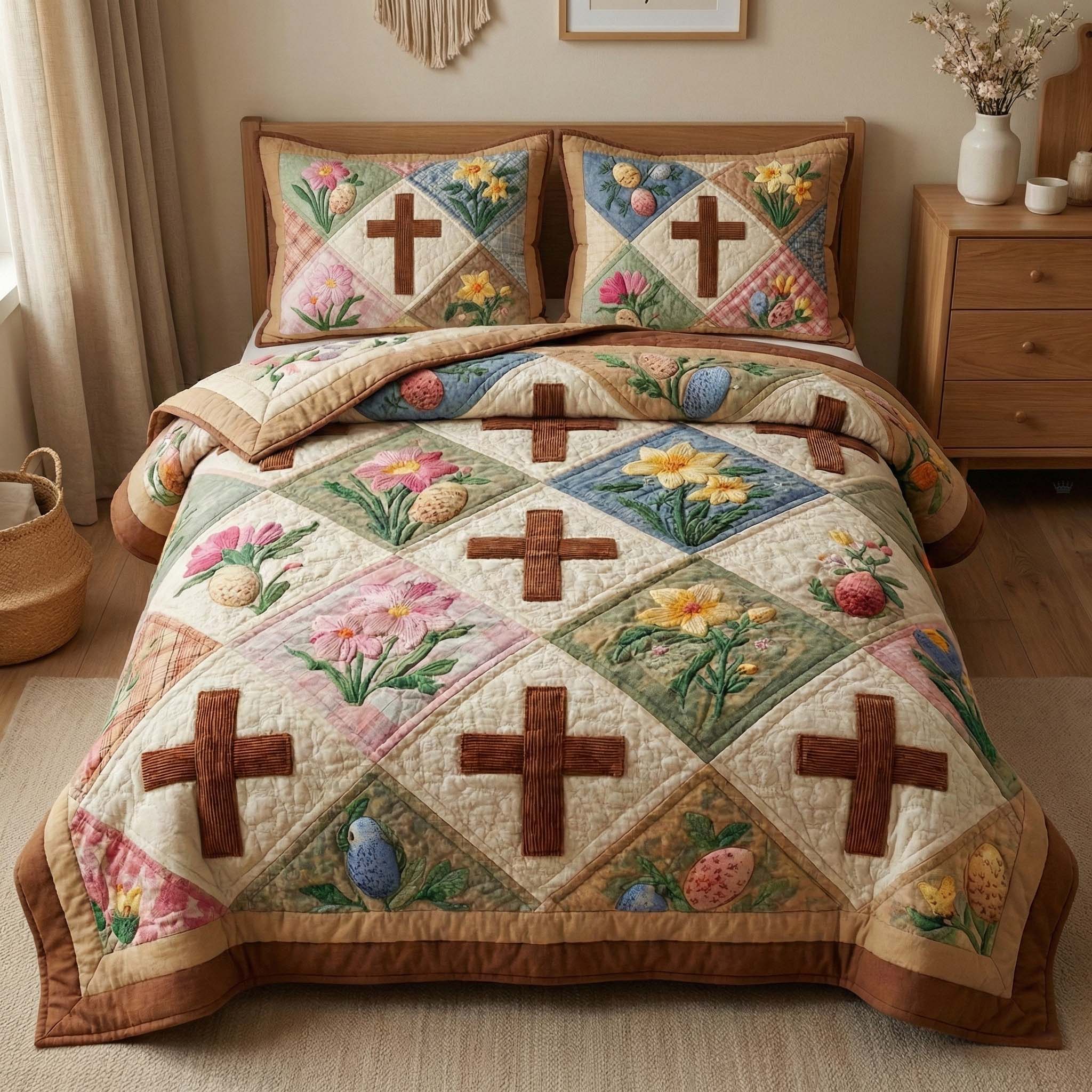 Easter Cross Quilted Bedding Set Bed Room Decoration Easter Gifts For Her