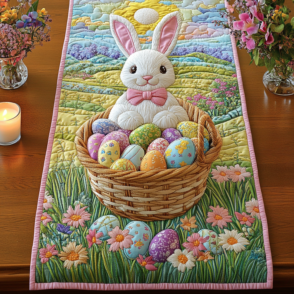 Easter Glow Quilted Table Runner Easter Bunny Table Runner Gifts For Mom