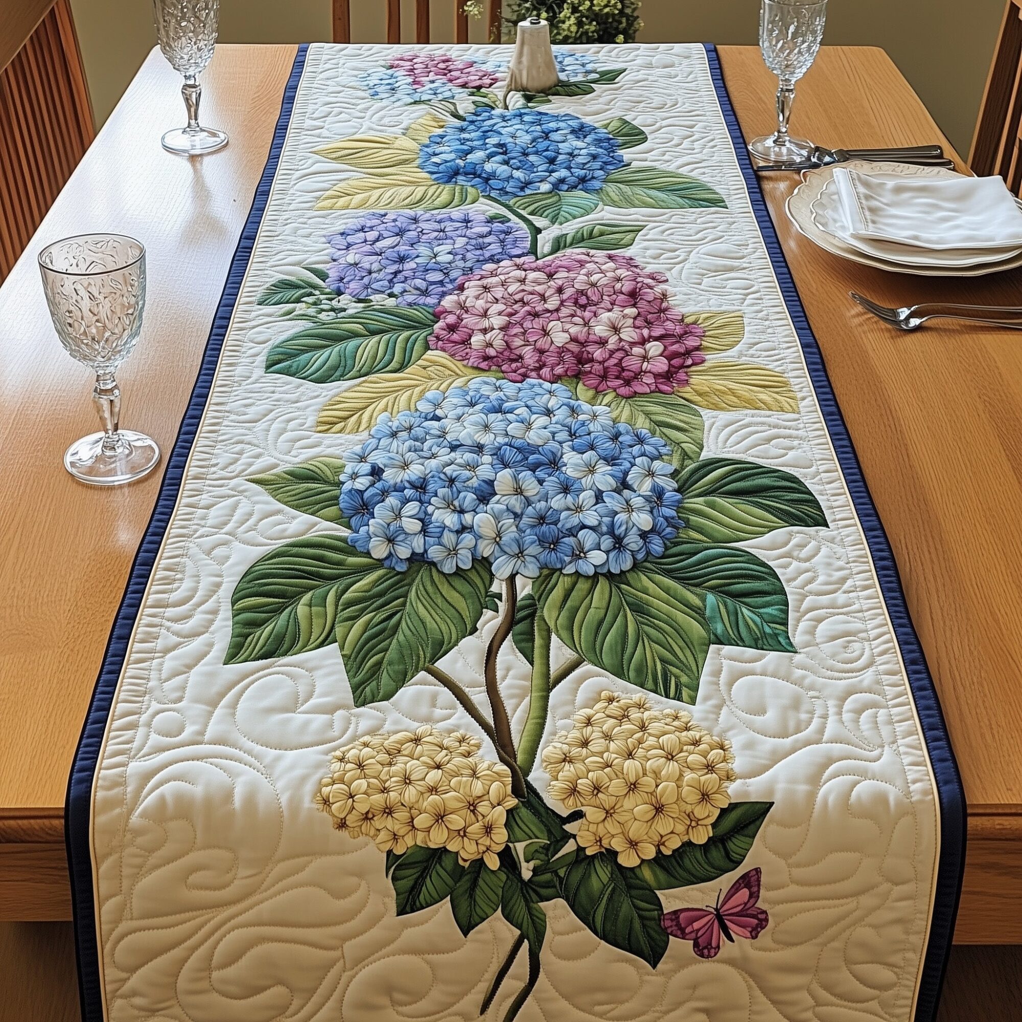 Elegance Hydrangeas Quilted Table Runner Dining Room Decor Presents To Get Your Mom