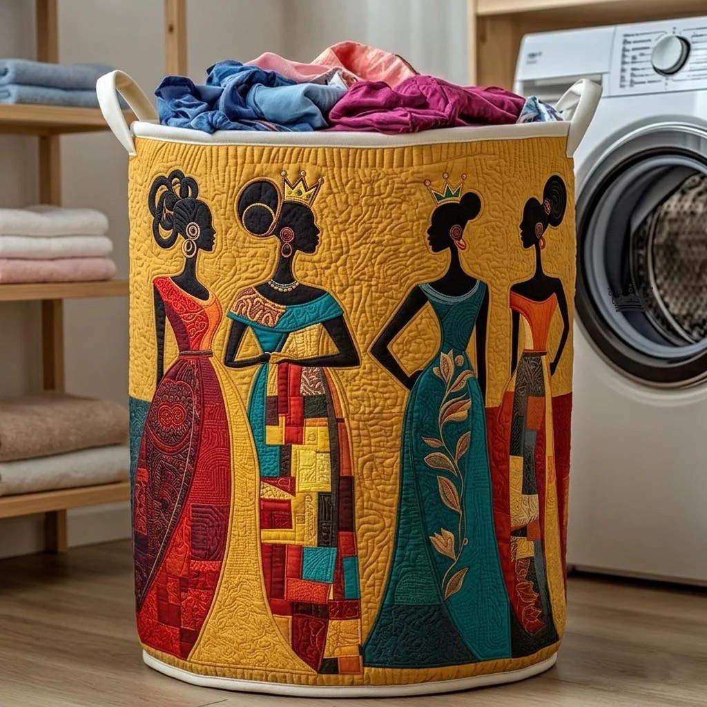 Elegant African Women Art Quilted Laundry Basket Home Decor Gifts For Sister