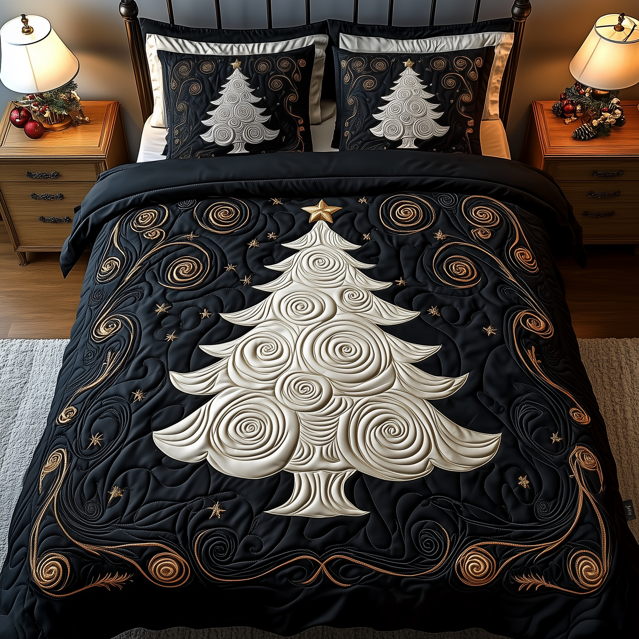Elegant Christmas Tree Quilted Bedding Set Christmas Duvet Cover Set Cool Christmas Gifts
