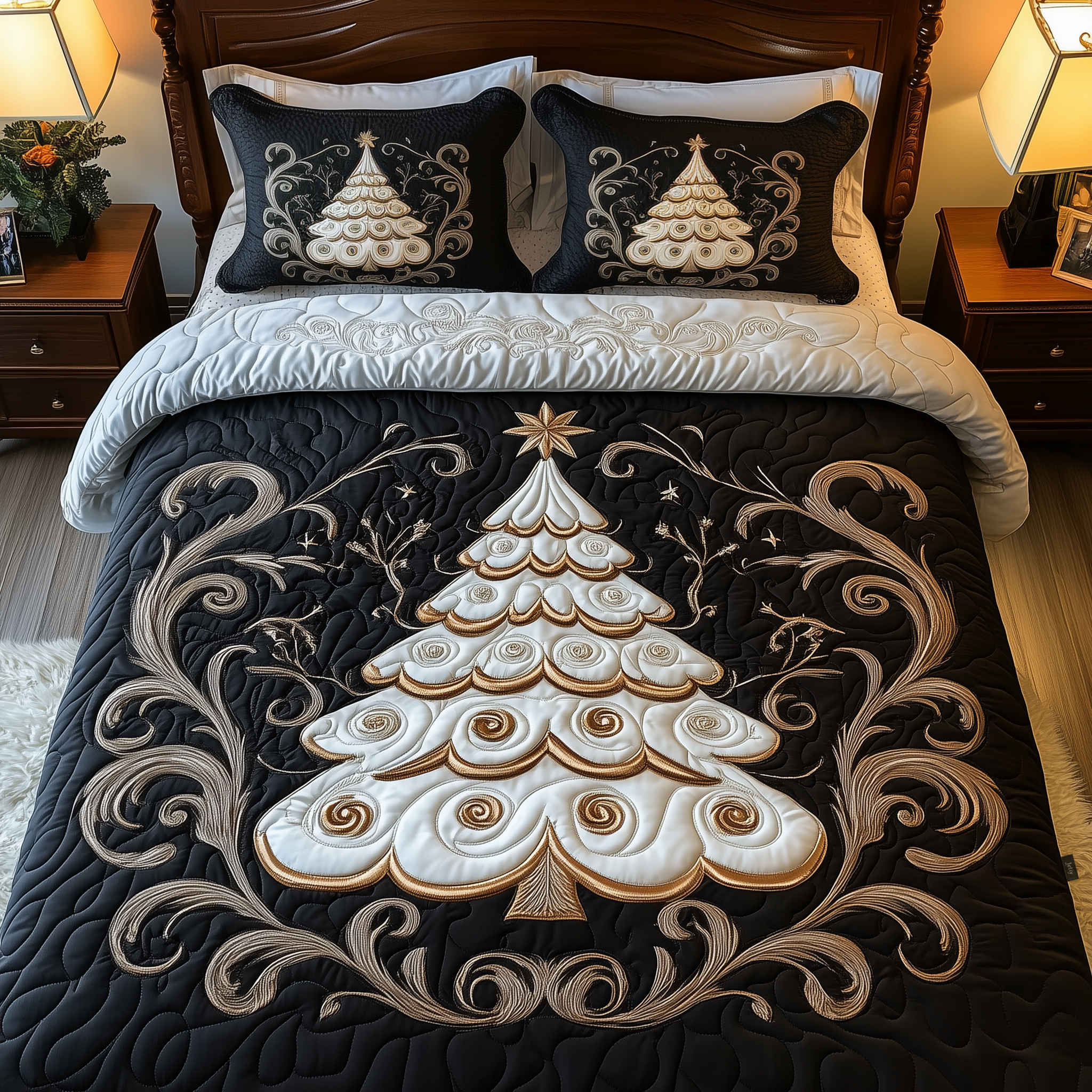 Elegant Christmas Tree Quilted Bedding Set Holiday Bedding Sets Good Christmas Gifts