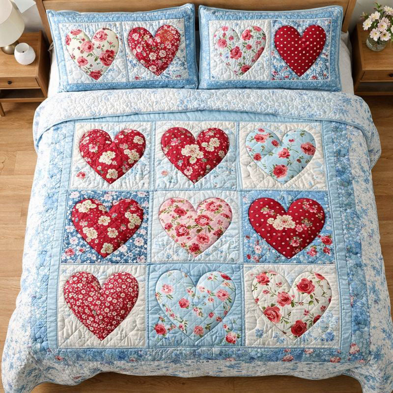 Elegant Heart Quilted Bedding Set Best King Size Sheets Mothers Day Gift For Friends