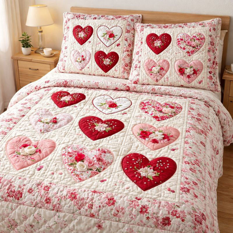 Elegant Heart Quilted Bedding Set Nice Bed Sheet Sets Mother's Day Gifts