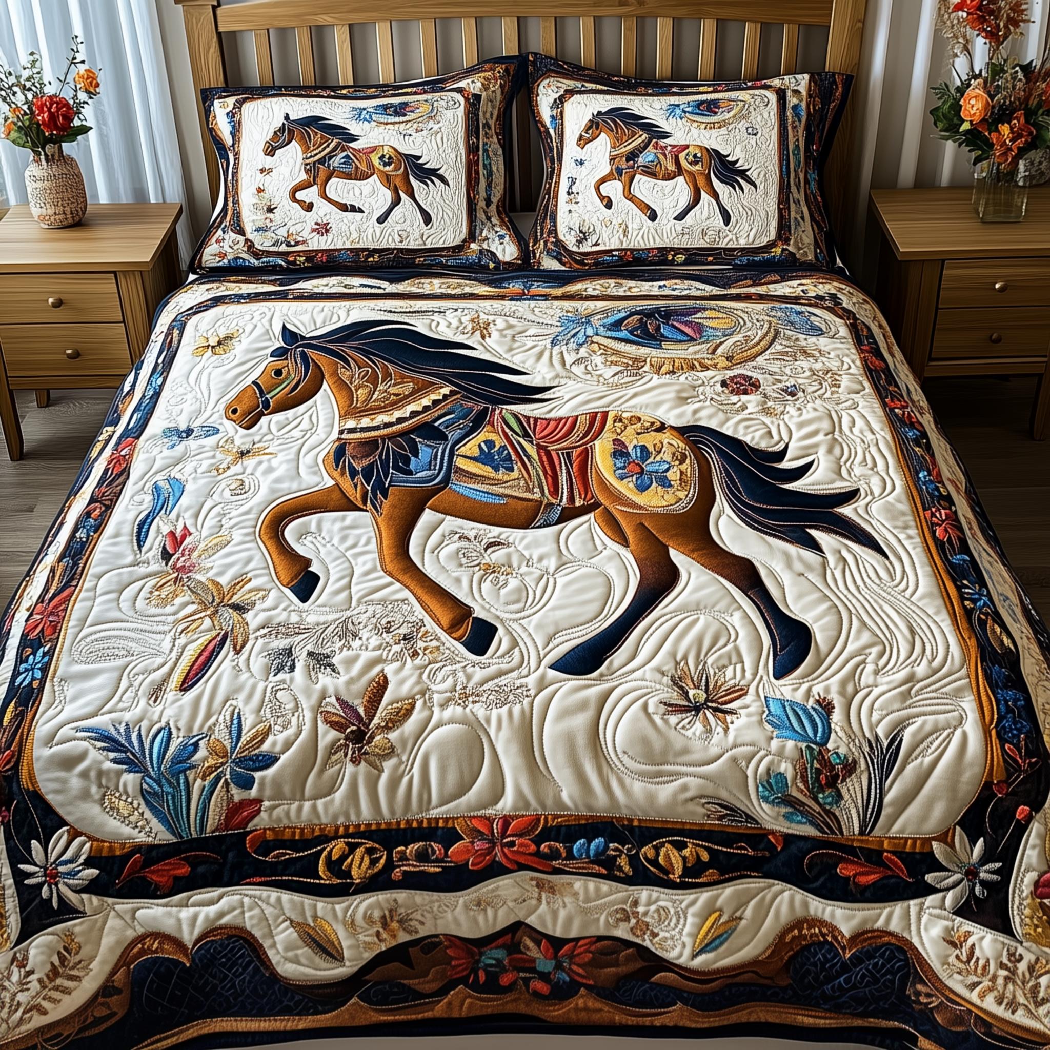 Elegant Horse Quilted Bedding Set Comforter Sets Good Gifts For Horse Lovers