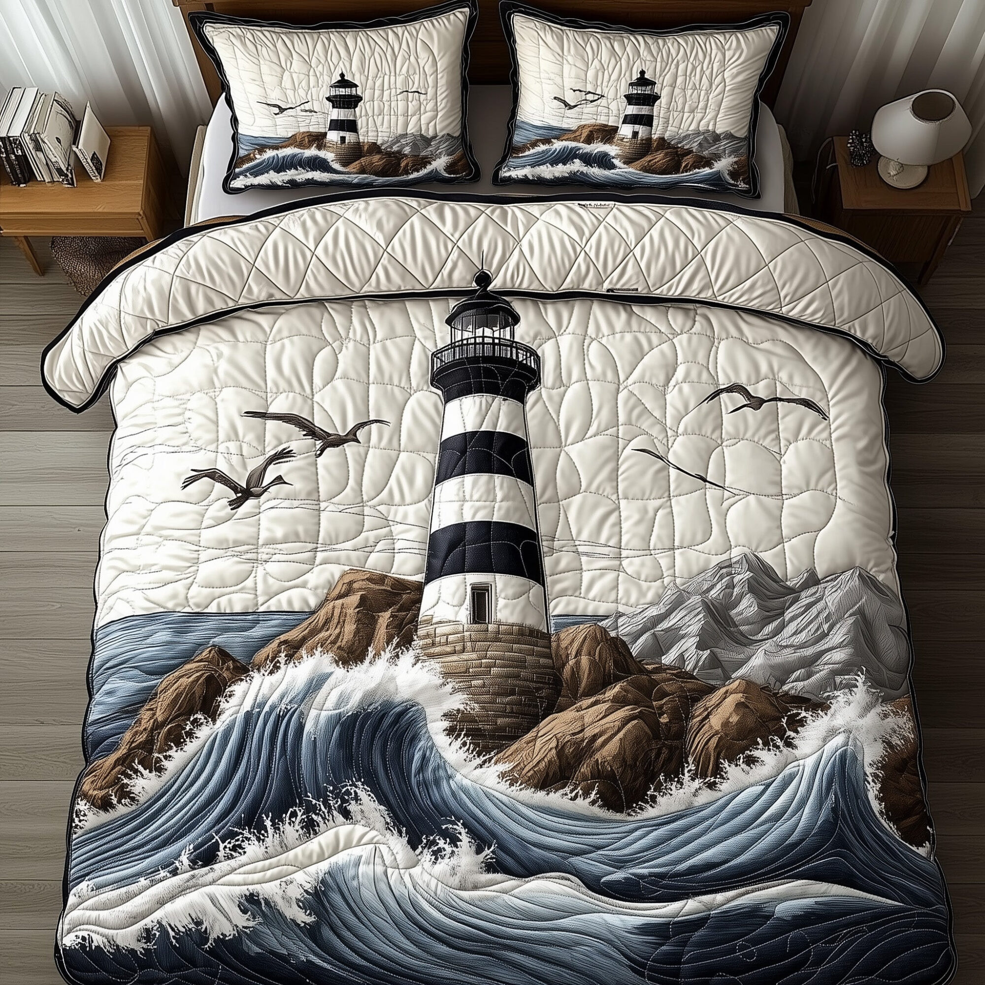 Elegant Lighthouse Quilted Bedding Set Nautical Decor Best Lighthouse Decor Bedding Gifts