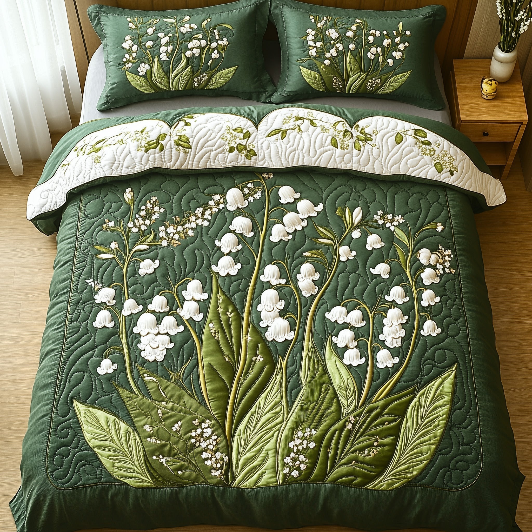 Elegant Lily of the Valley Quilted Bedding Set Best King Sheets Mothers Birthday Gifts
