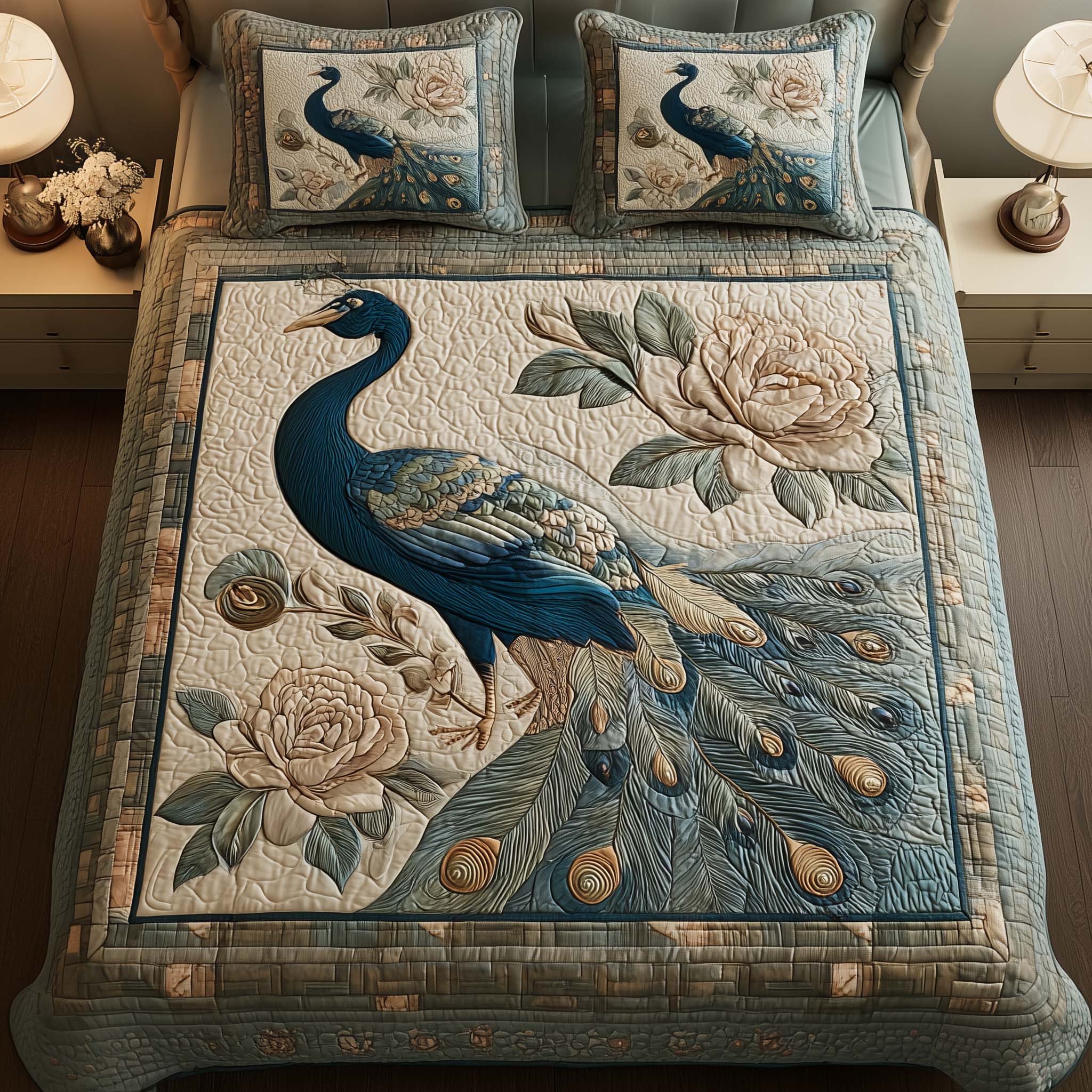 Elegant Peacock Quilted Bedding Set Nice Bedding Sets Mardi Gras Gifts Items