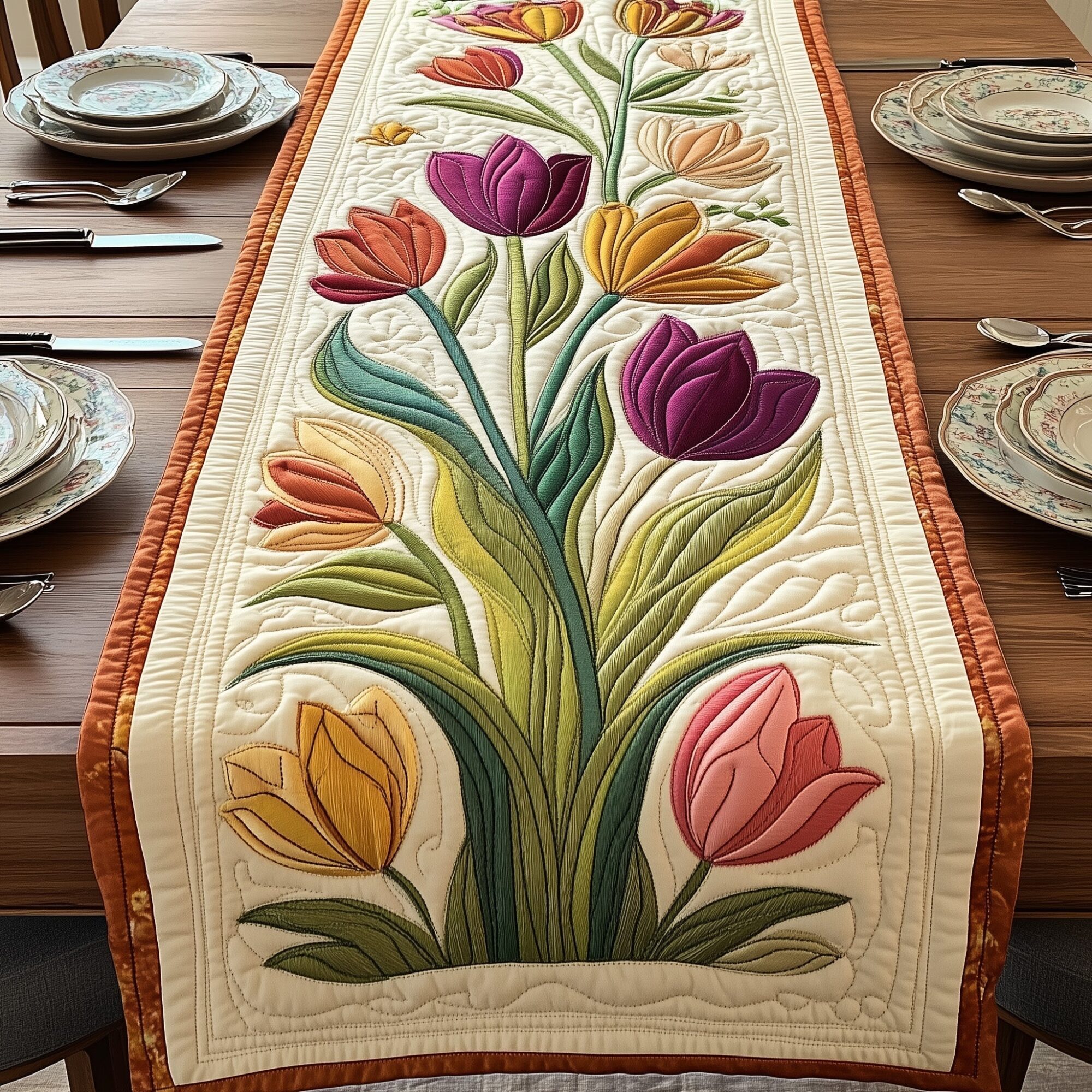 Elegant Tulip Quilted Table Runner Dining Room Centerpieces Mother's Day Gifts For Daughter In Law
