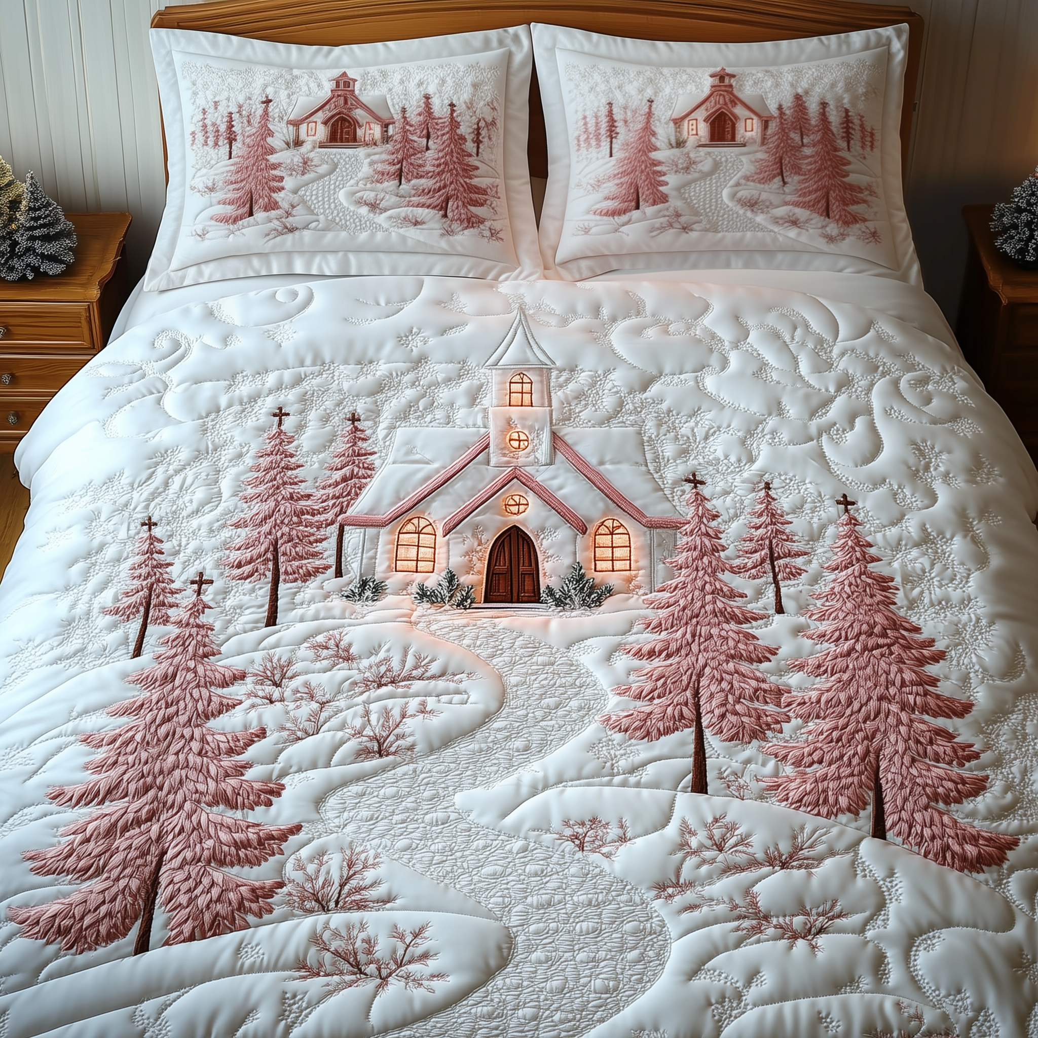 Elegant White Christmas Cabin Quilted Bedding Set Christmas Room Decor Ideas Best Christmas Gifts