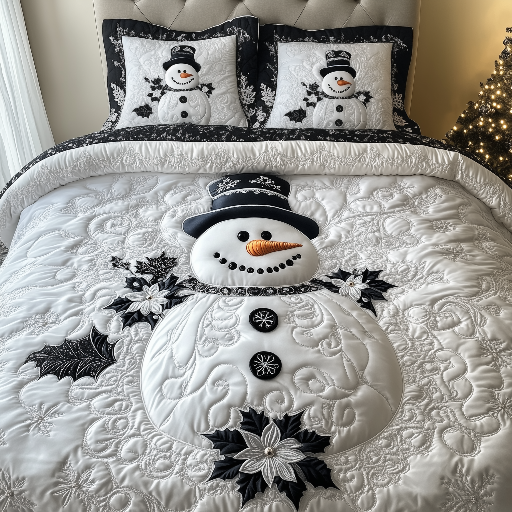 Elegant Winter Snowman Quilted Bedding Set Cozy Christmas Bedroom Ideas Christmas Ideas For Mom