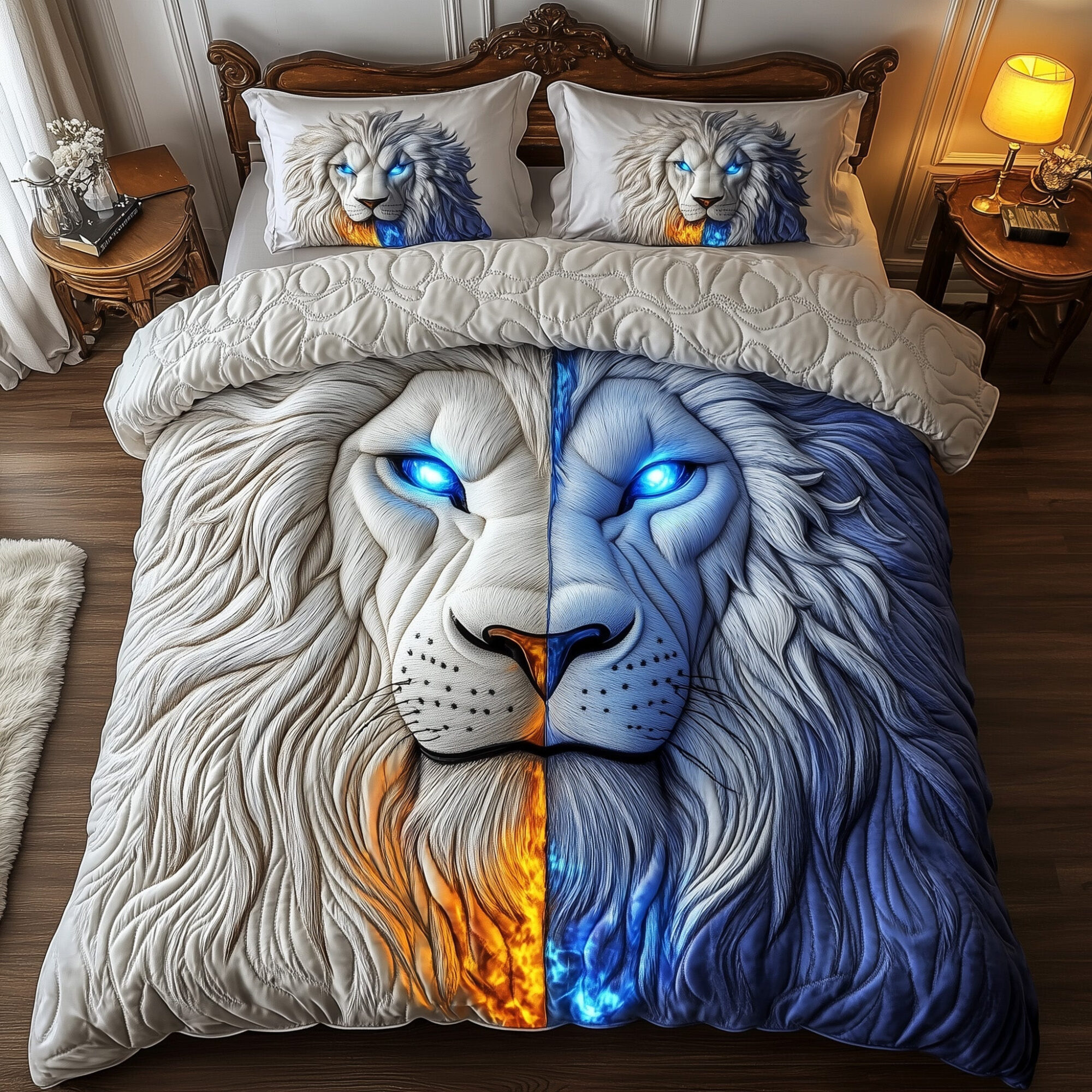 Elemental Lion Quilted Bedding Set Wild Animal Decor Unique Bedroom Ideal Gifts
