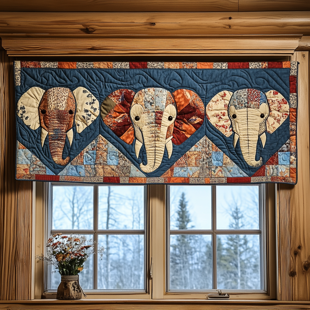 Elephant Echoes Quilted Valance Christmas Decor For Entryway Gift For Elephant Lovers