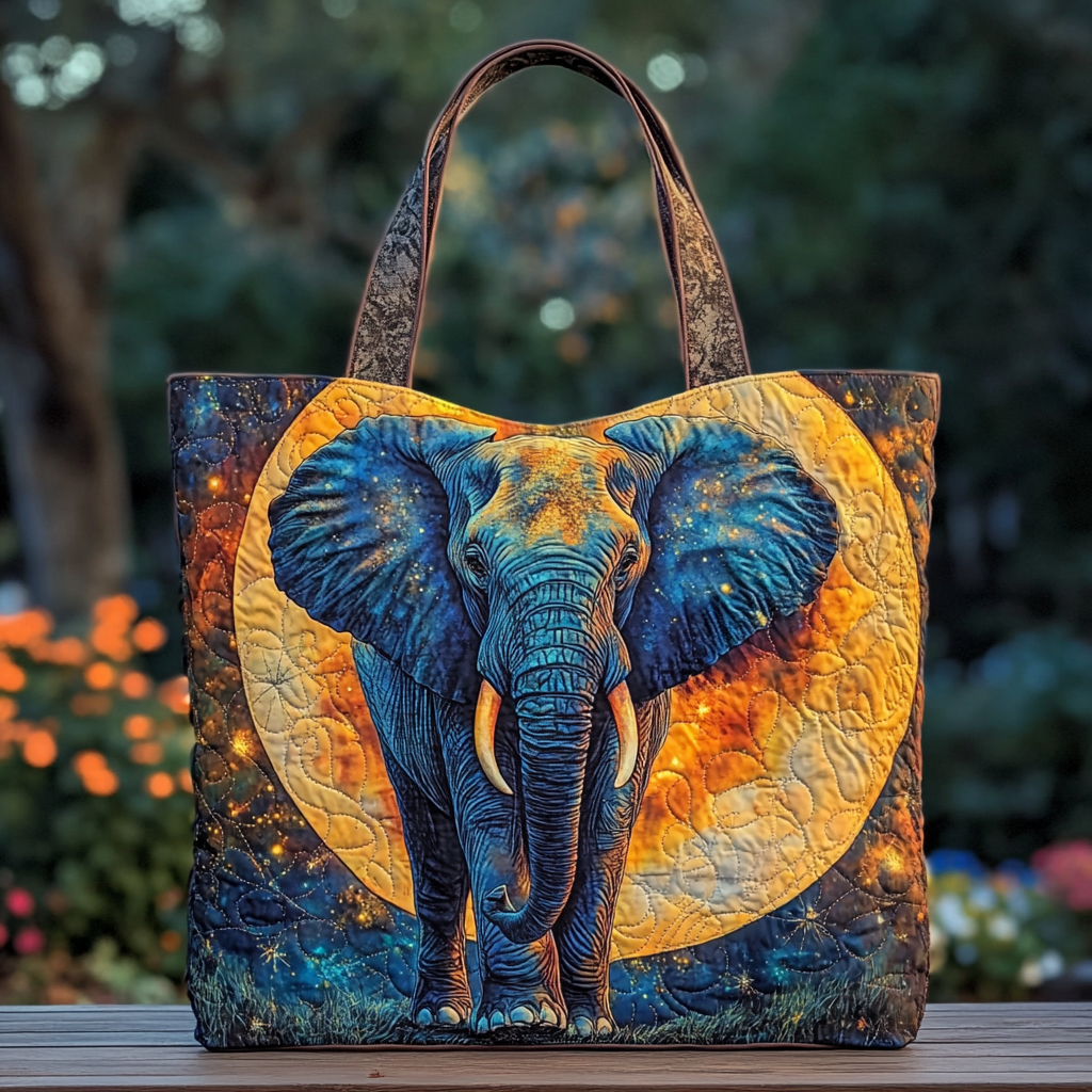 Elephant Garden Quilted Tote Bag Travel Shoulder Bag Gift For Elephant Lovers